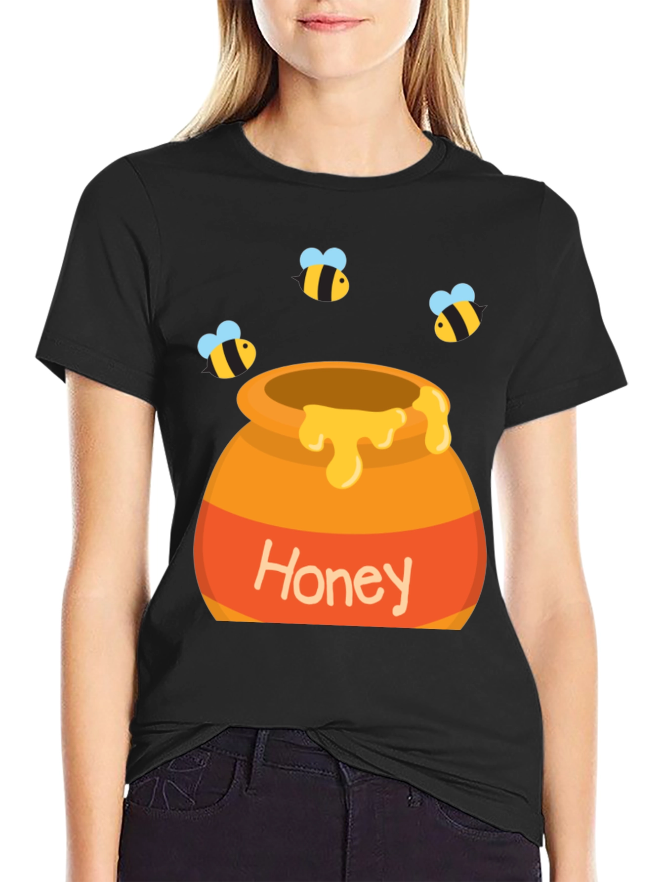 Honey Pot and Bee T-Shirt - Cartoon Design