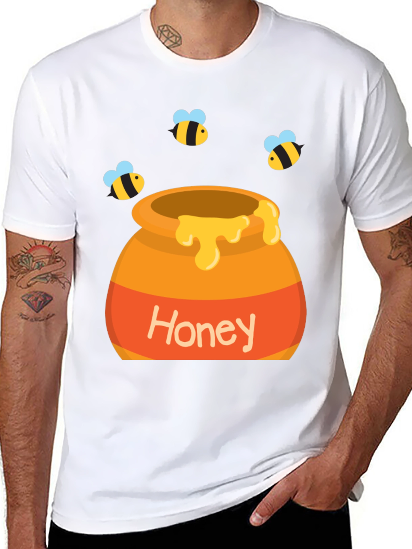 Honey Pot and Bee T-Shirt - Cartoon Design