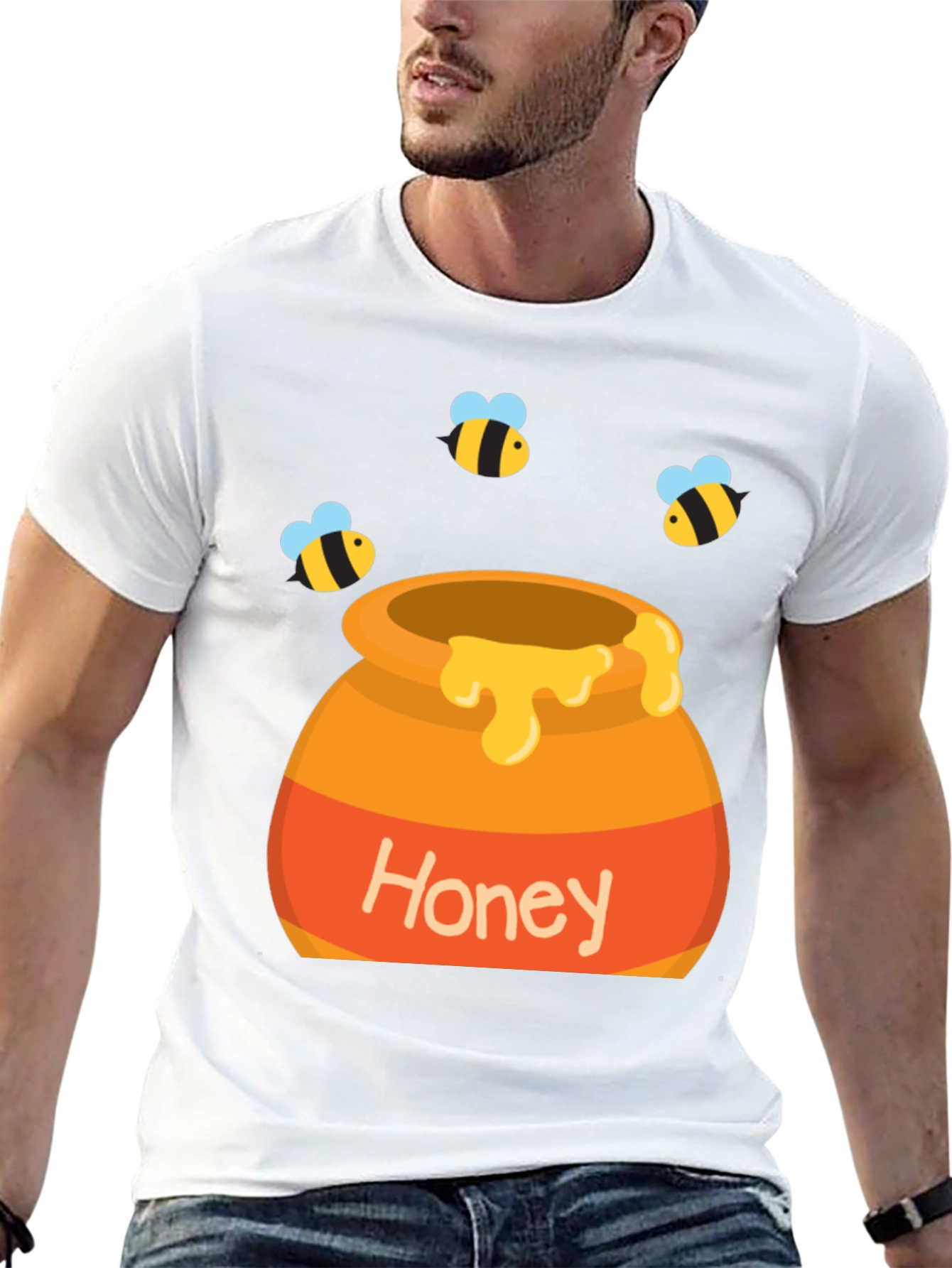 Honey Pot and Bee T-Shirt - Cartoon Design