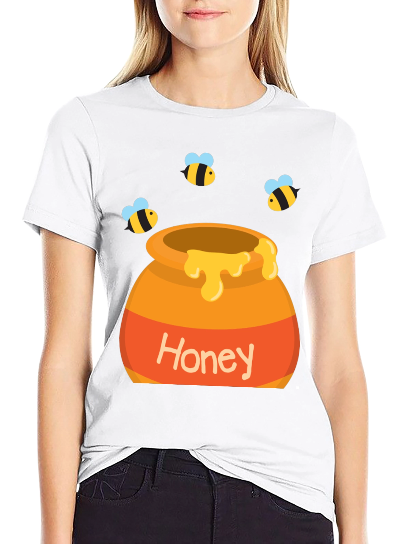 Honey Pot and Bee T-Shirt - Cartoon Design
