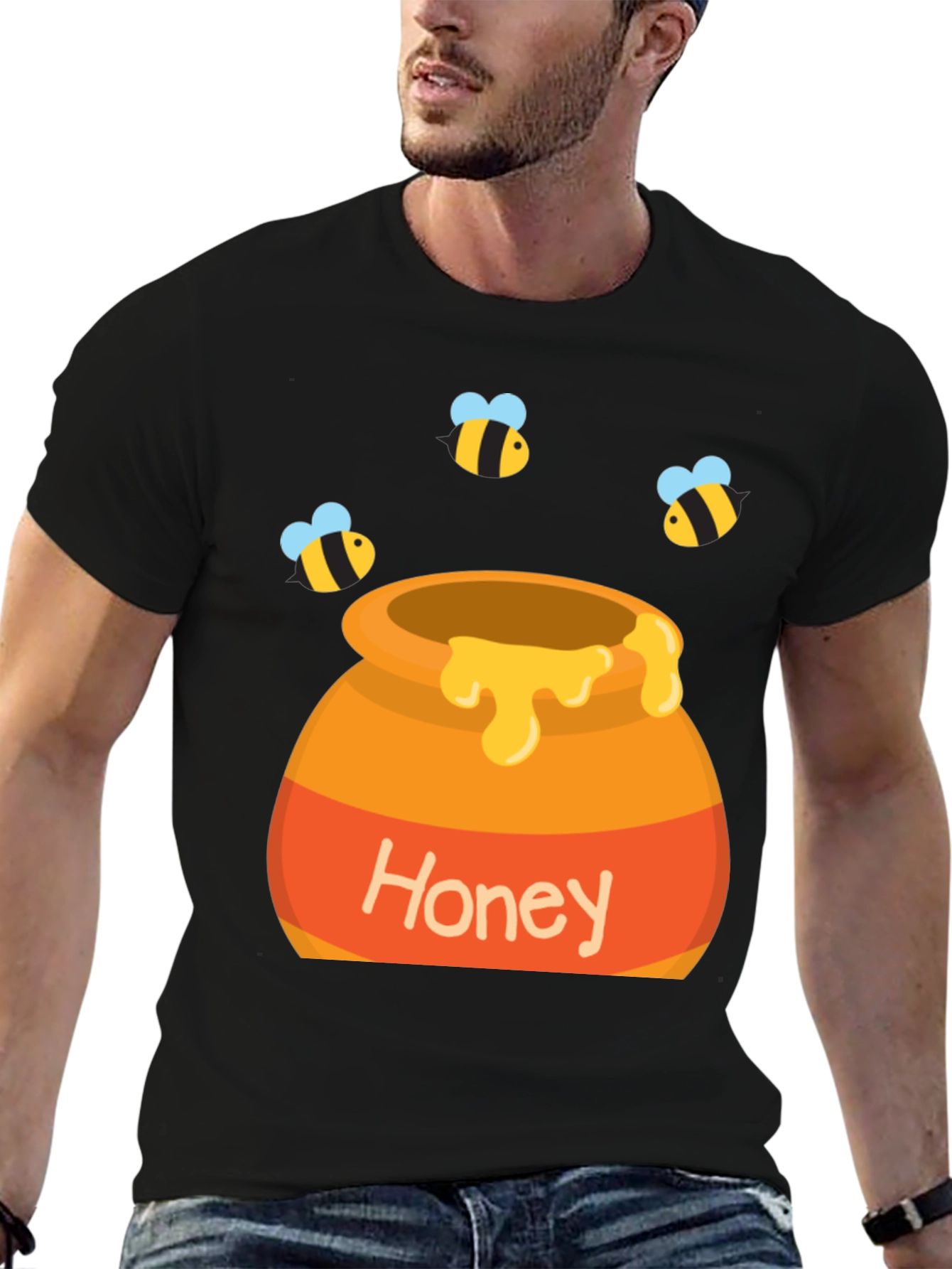 Honey Pot and Bee T-Shirt - Cartoon Design