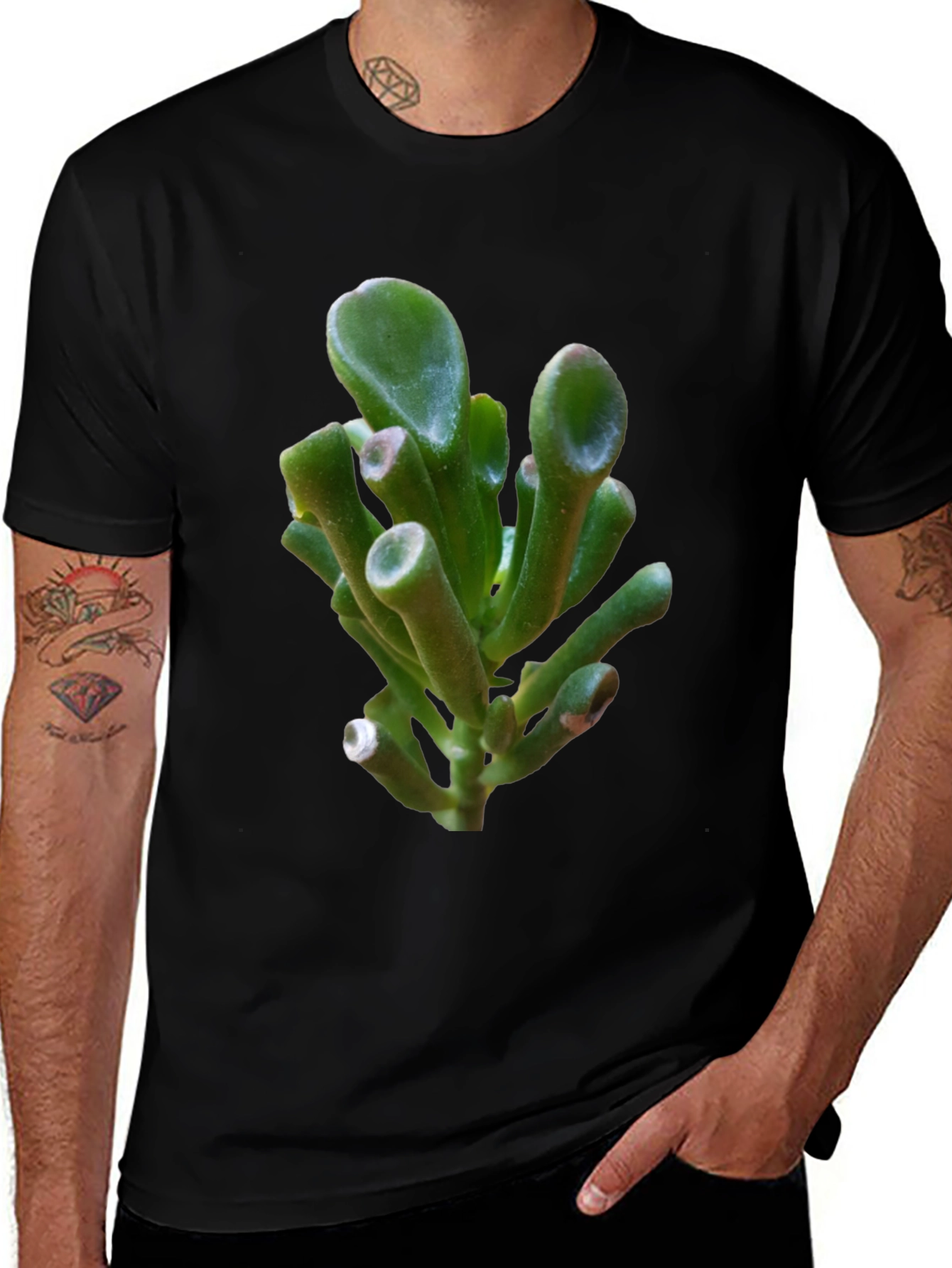 Unique Succulent Graphic Tee - Black Cotton T-Shirt