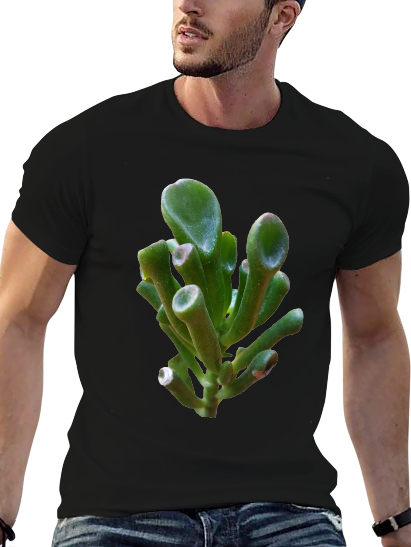 Unique Succulent Graphic Tee - Black Cotton T-Shirt