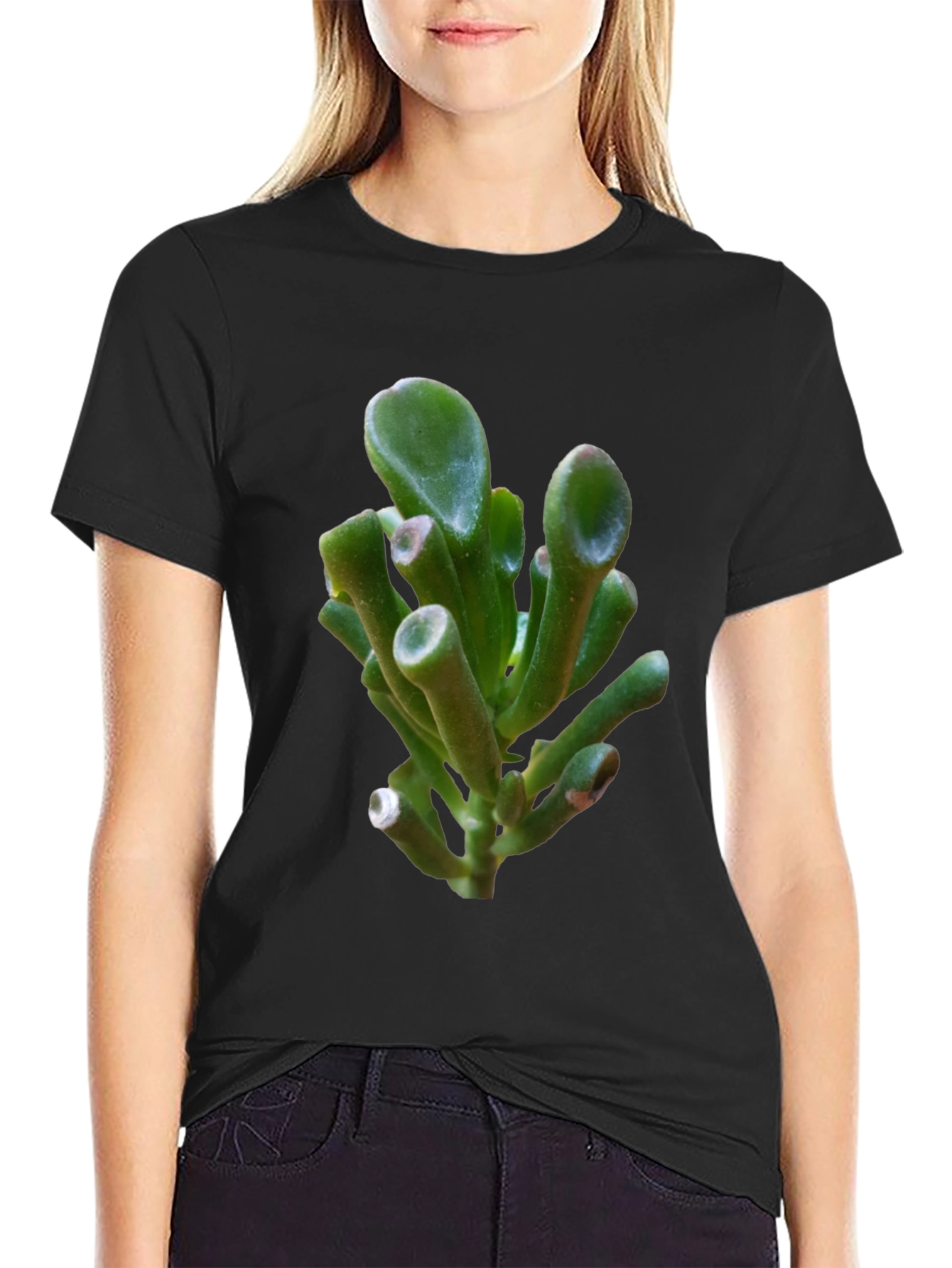 Unique Succulent Graphic Tee - Black Cotton T-Shirt