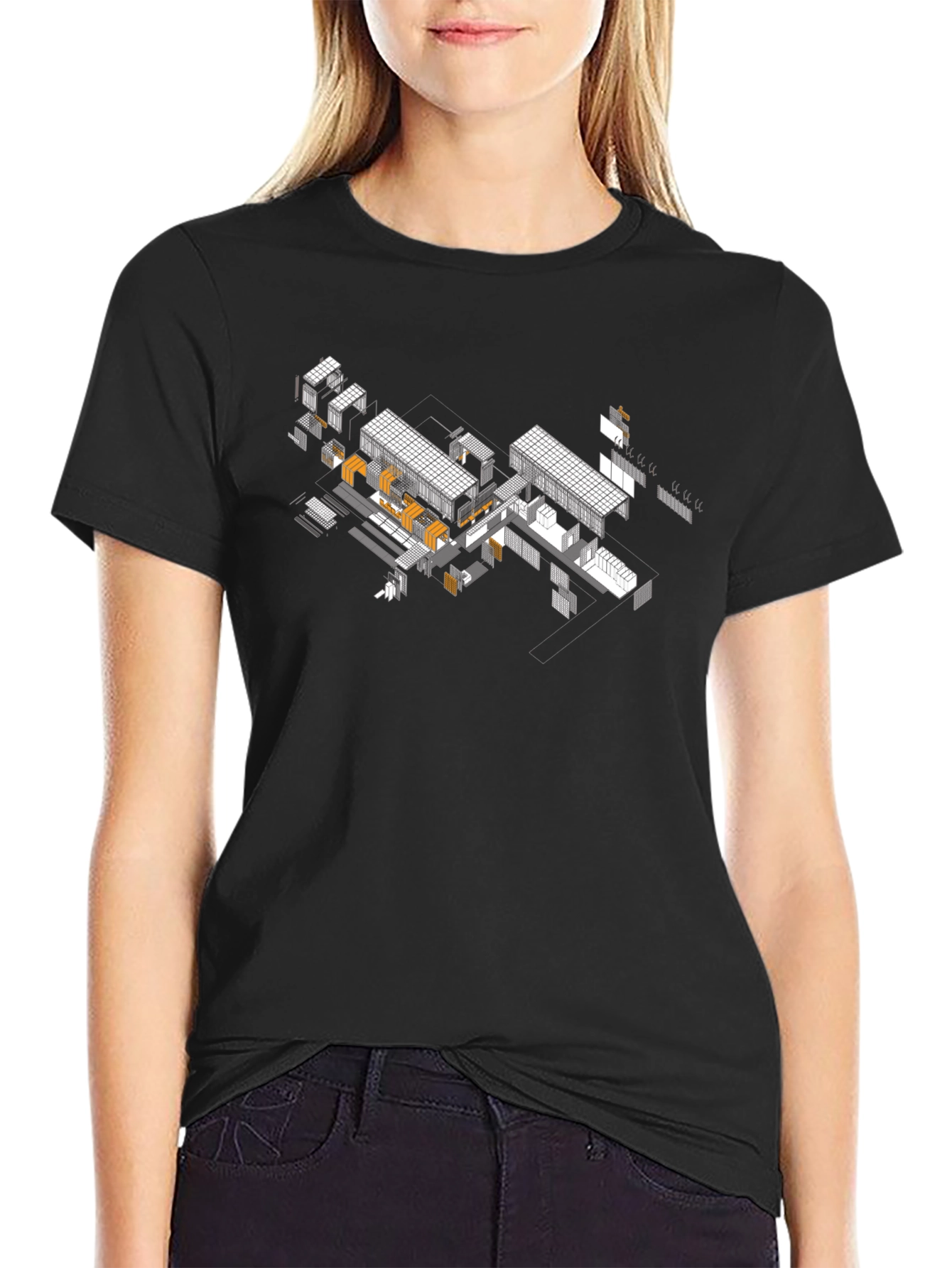 Architectural Isometric Design Black T-Shirt