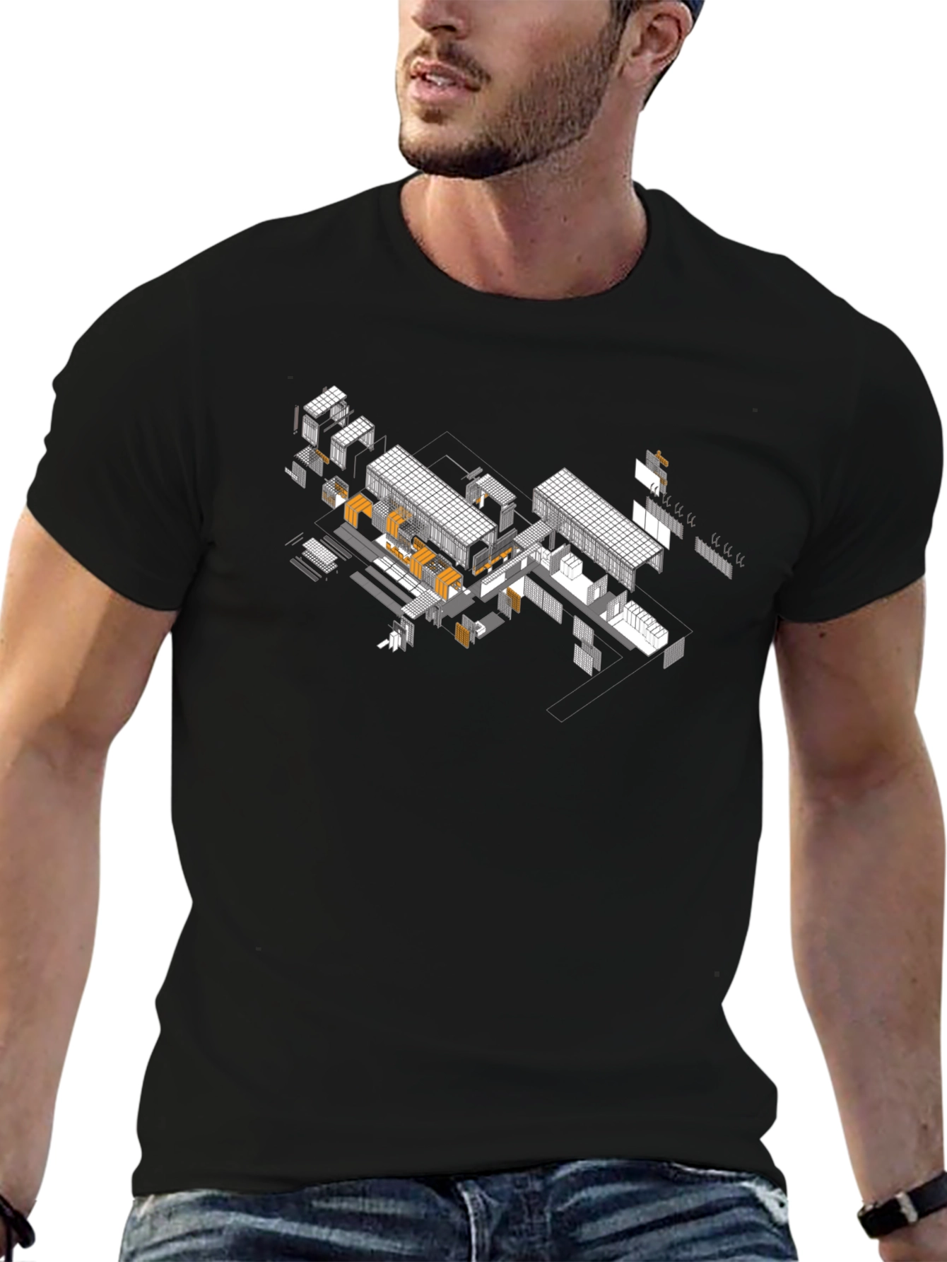 Architectural Isometric Design Black T-Shirt