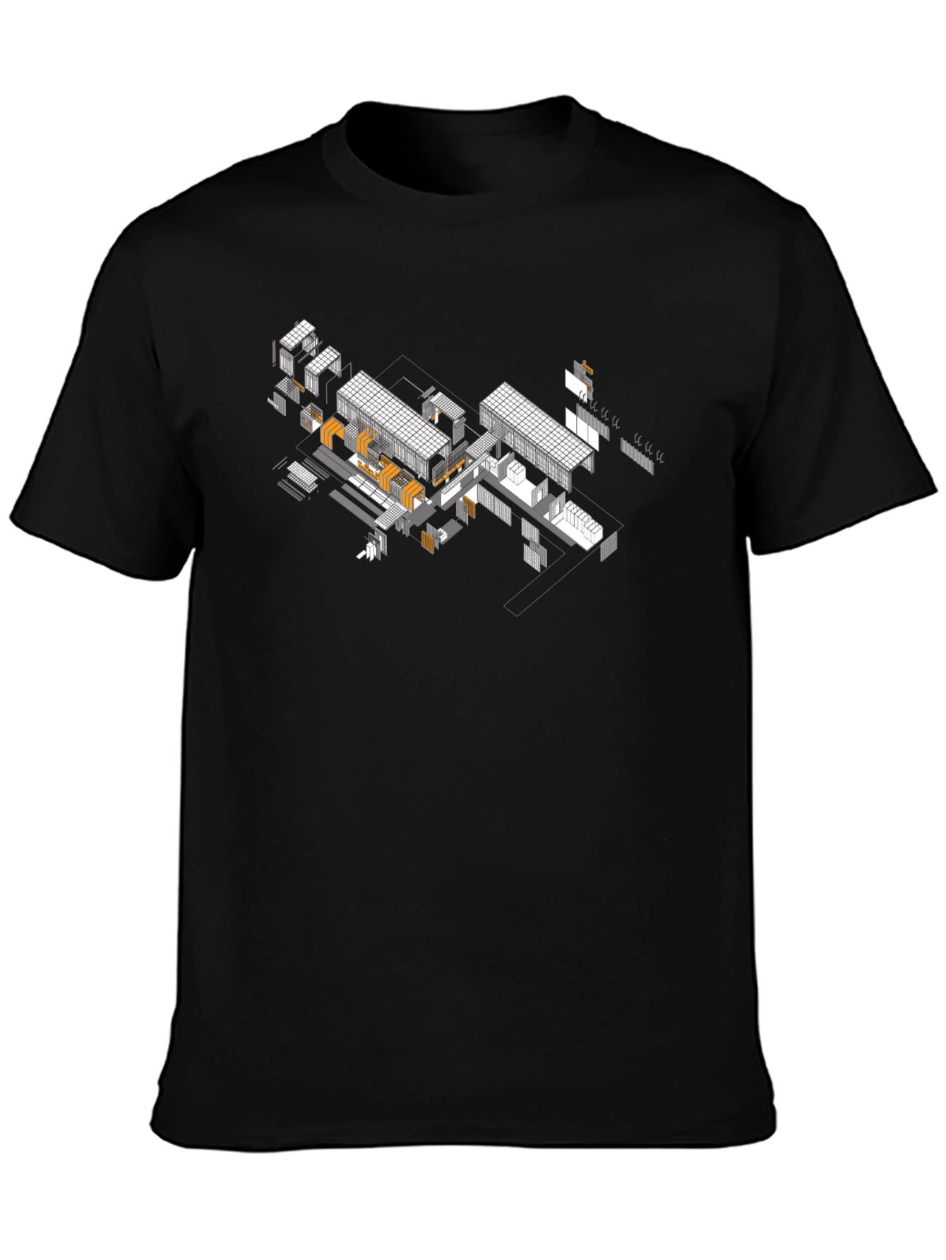 Architectural Isometric Design Black T-Shirt