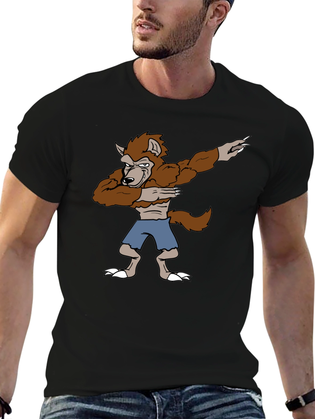 Dabbing Werewolf Graphic T-Shirt - Funny Halloween Tee