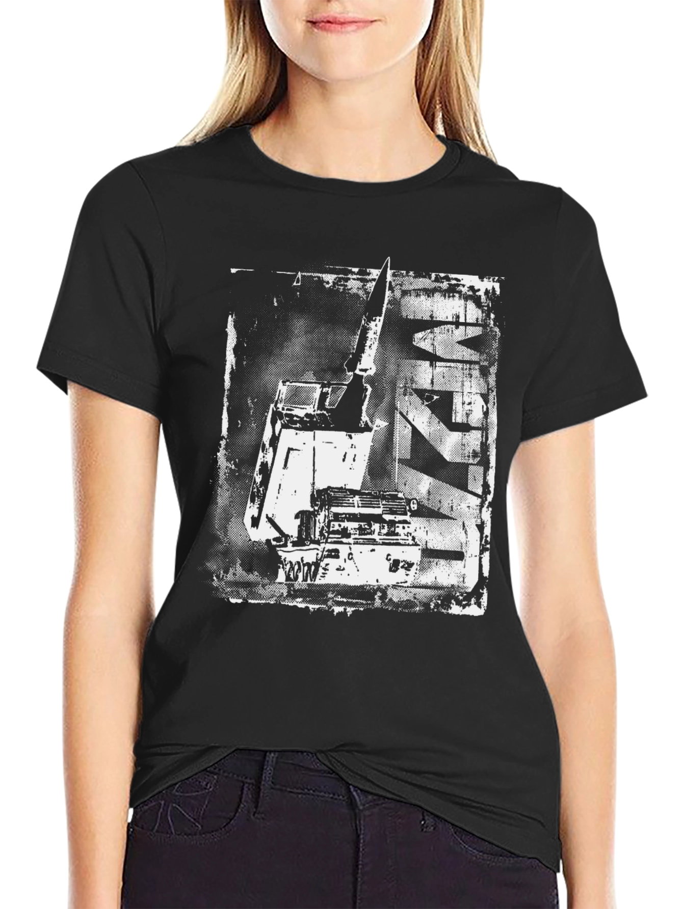 Distressed Crane Graphic Black T-Shirt