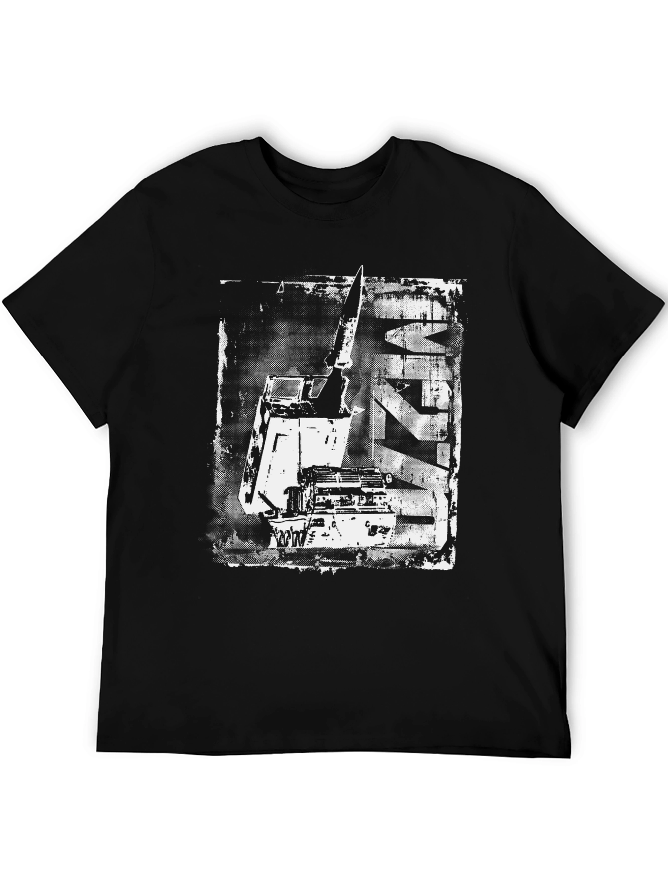 Distressed Crane Graphic Black T-Shirt