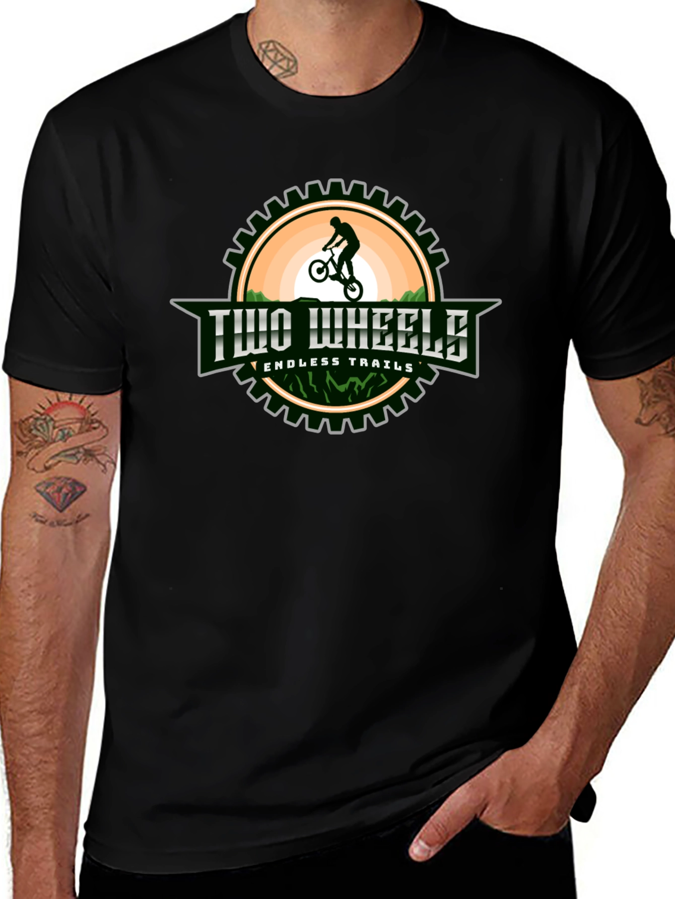 Two Wheels Endless Trails Black Graphic T-Shirt