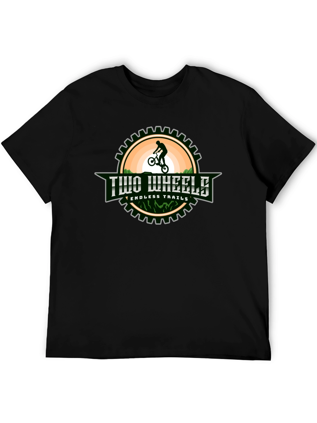 Two Wheels Endless Trails Black Graphic T-Shirt