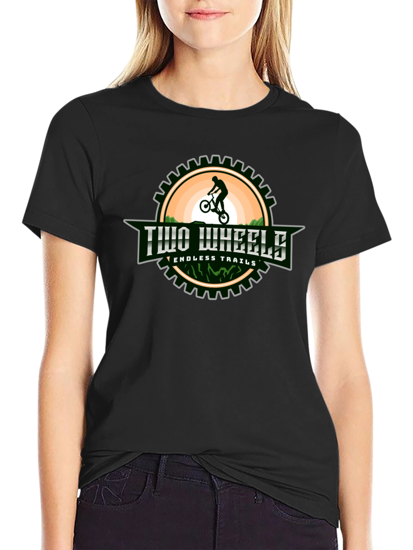Two Wheels Endless Trails Black Graphic T-Shirt