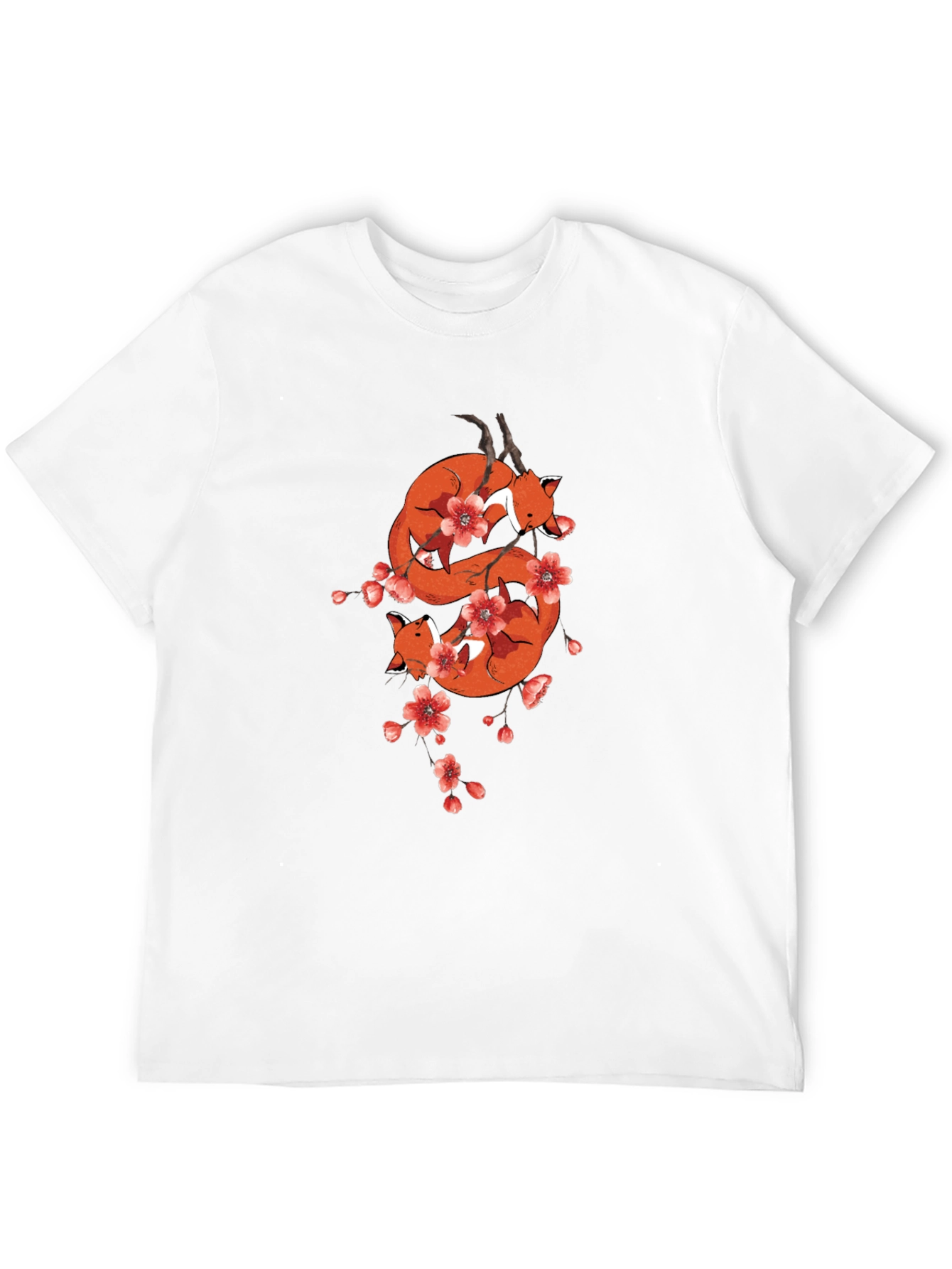 Fox & Cherry Blossom Black T-Shirt