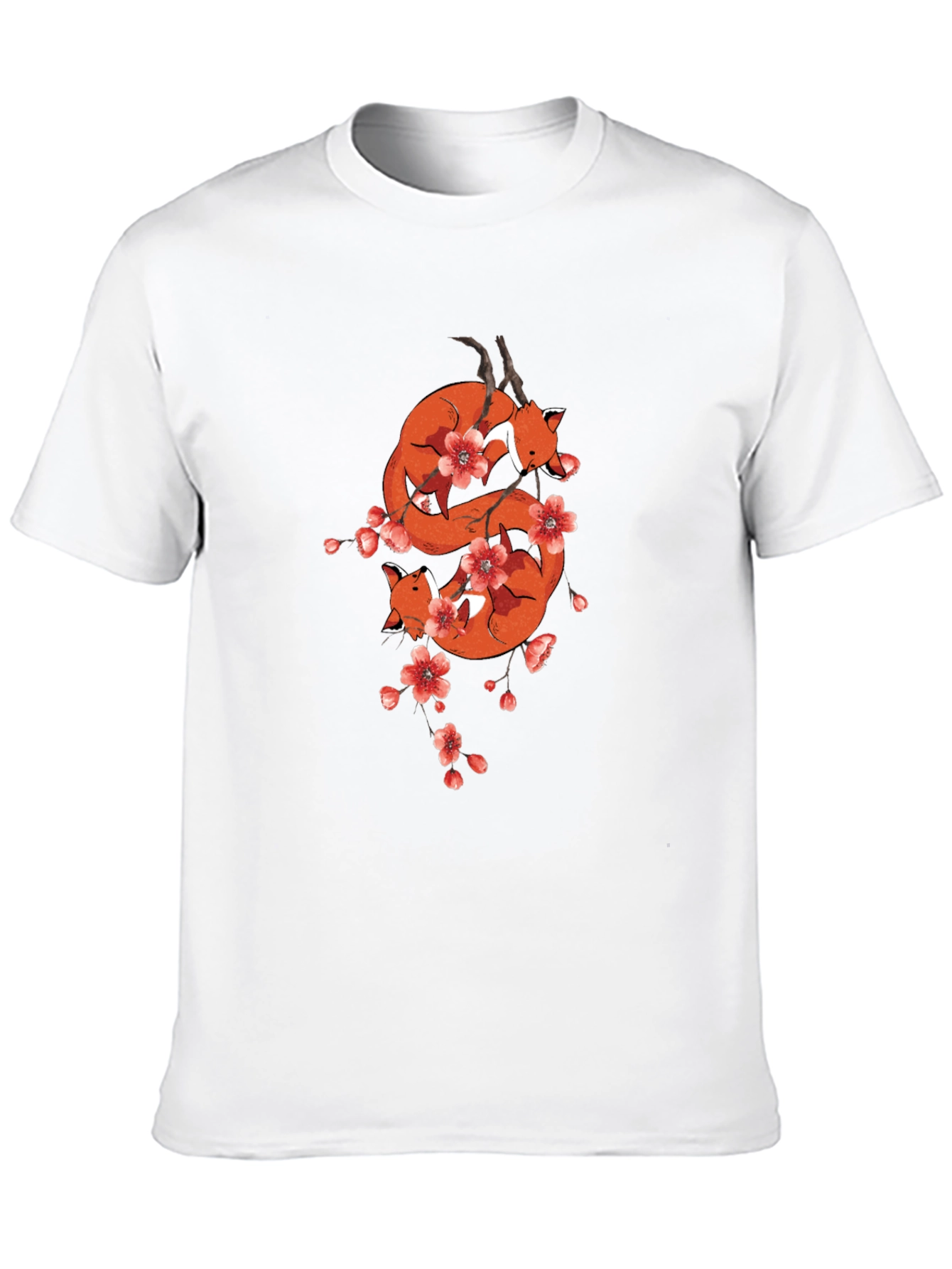 Fox & Cherry Blossom Black T-Shirt