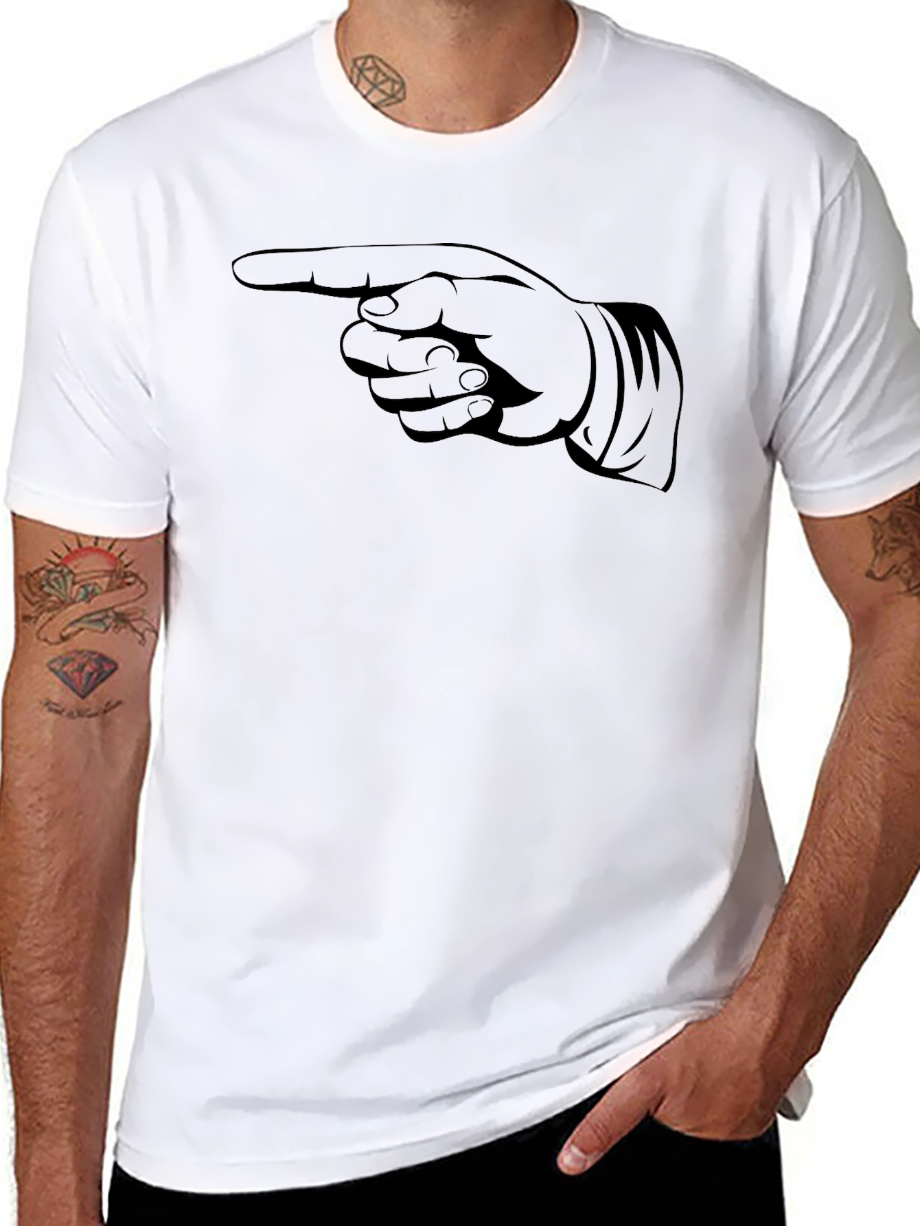 Pointing Finger Graphic Tee - Black Cotton T-Shirt