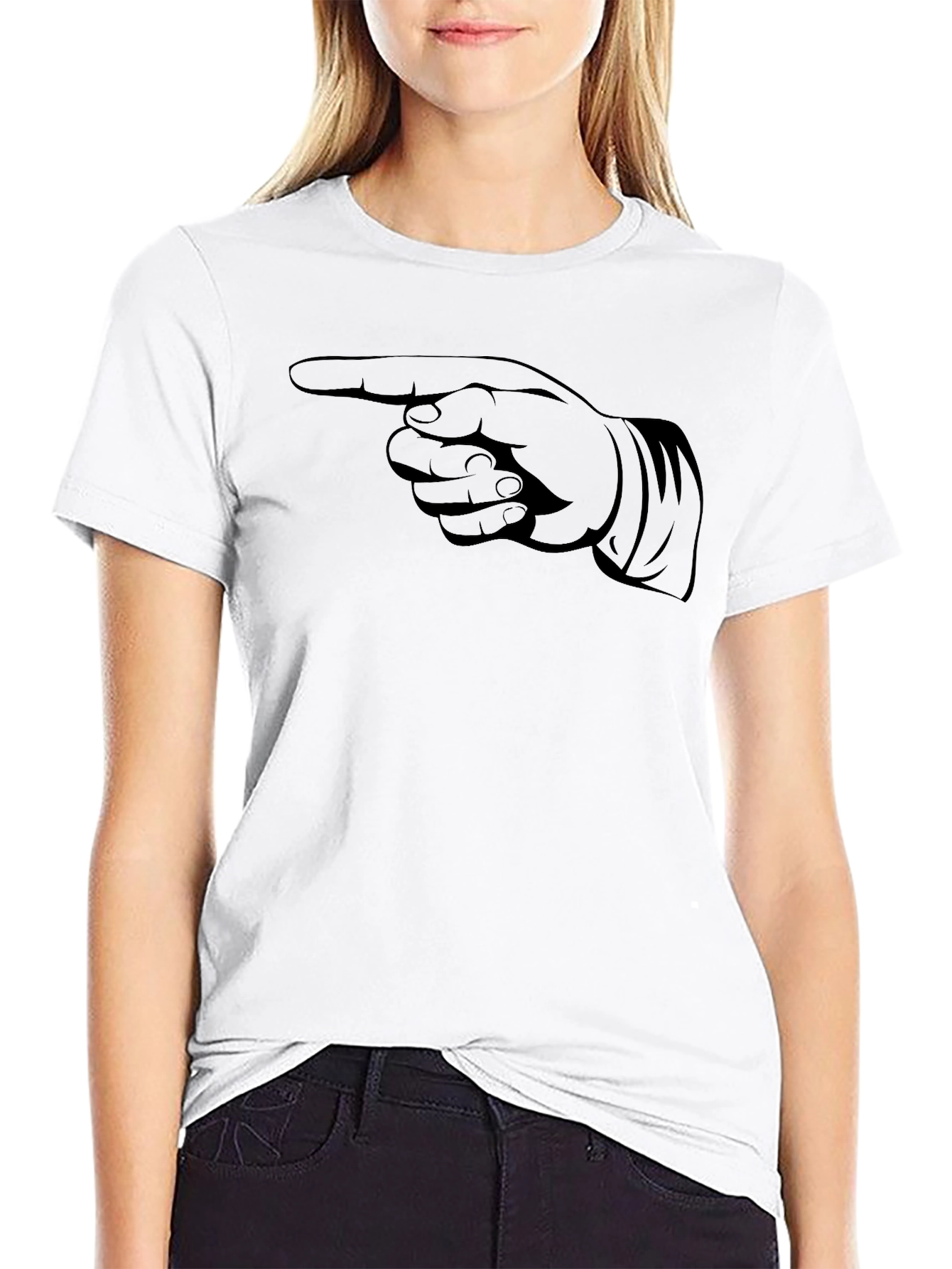 Pointing Finger Graphic Tee - Black Cotton T-Shirt