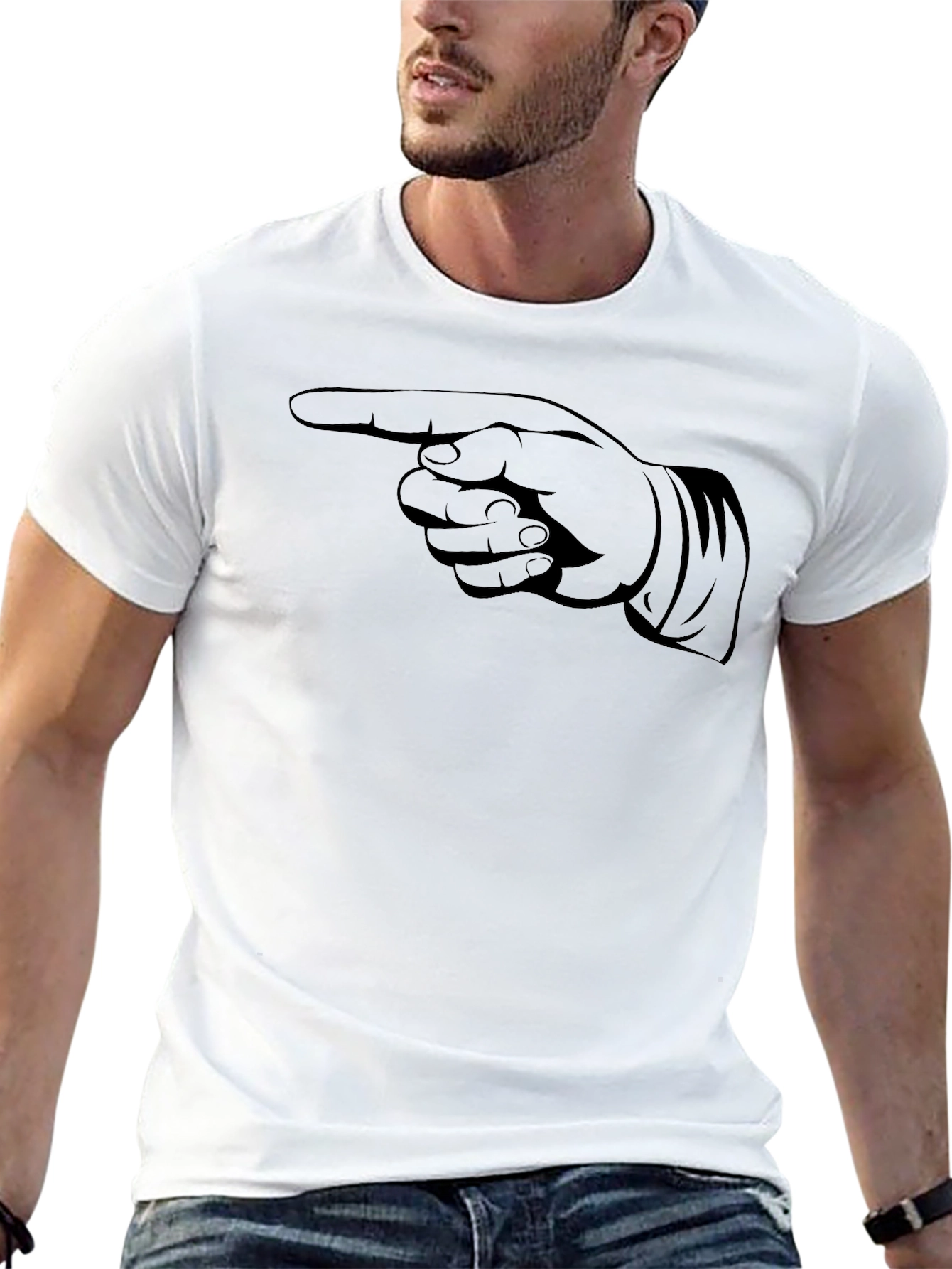Pointing Finger Graphic Tee - Black Cotton T-Shirt