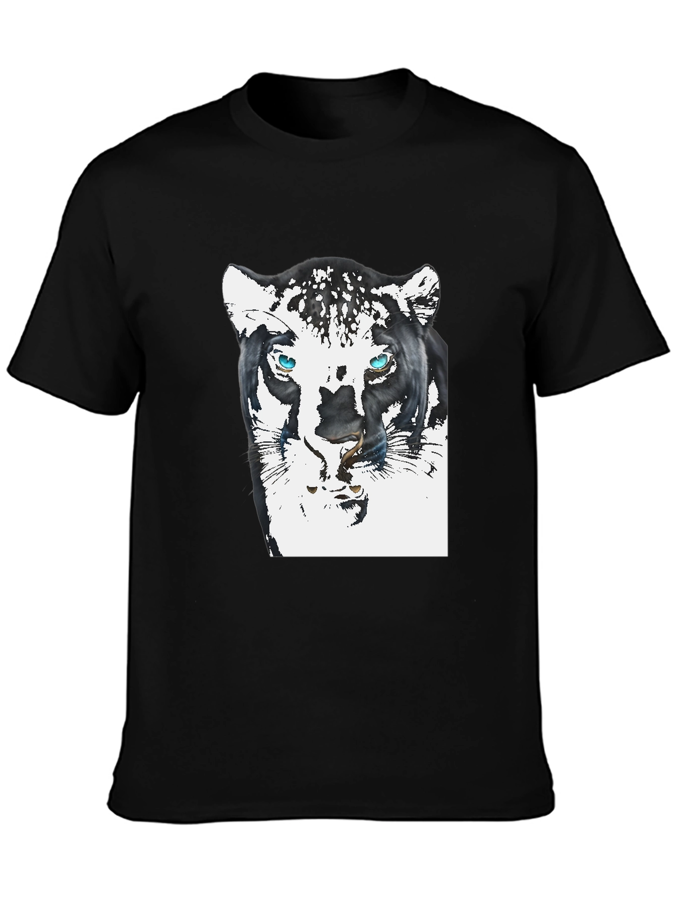 Black T-Shirt with Artistic Jaguar Graphic Print