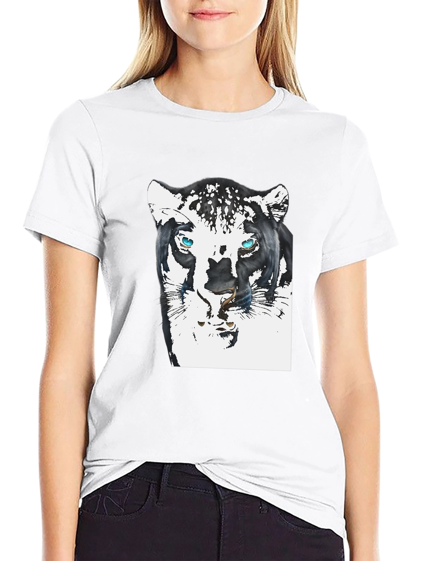 Black T-Shirt with Artistic Jaguar Graphic Print