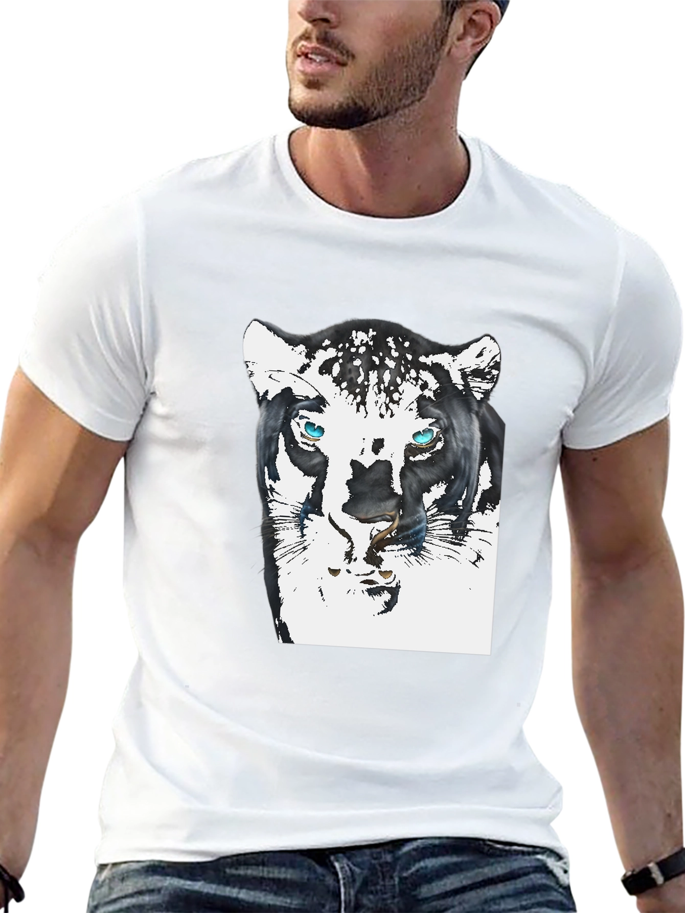Black T-Shirt with Artistic Jaguar Graphic Print