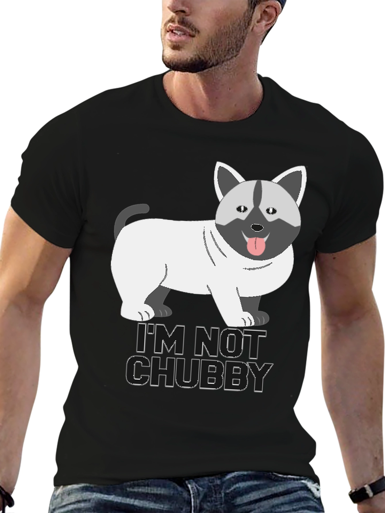 Im Not Chubby Dog Cartoon Graphic T-Shirt
