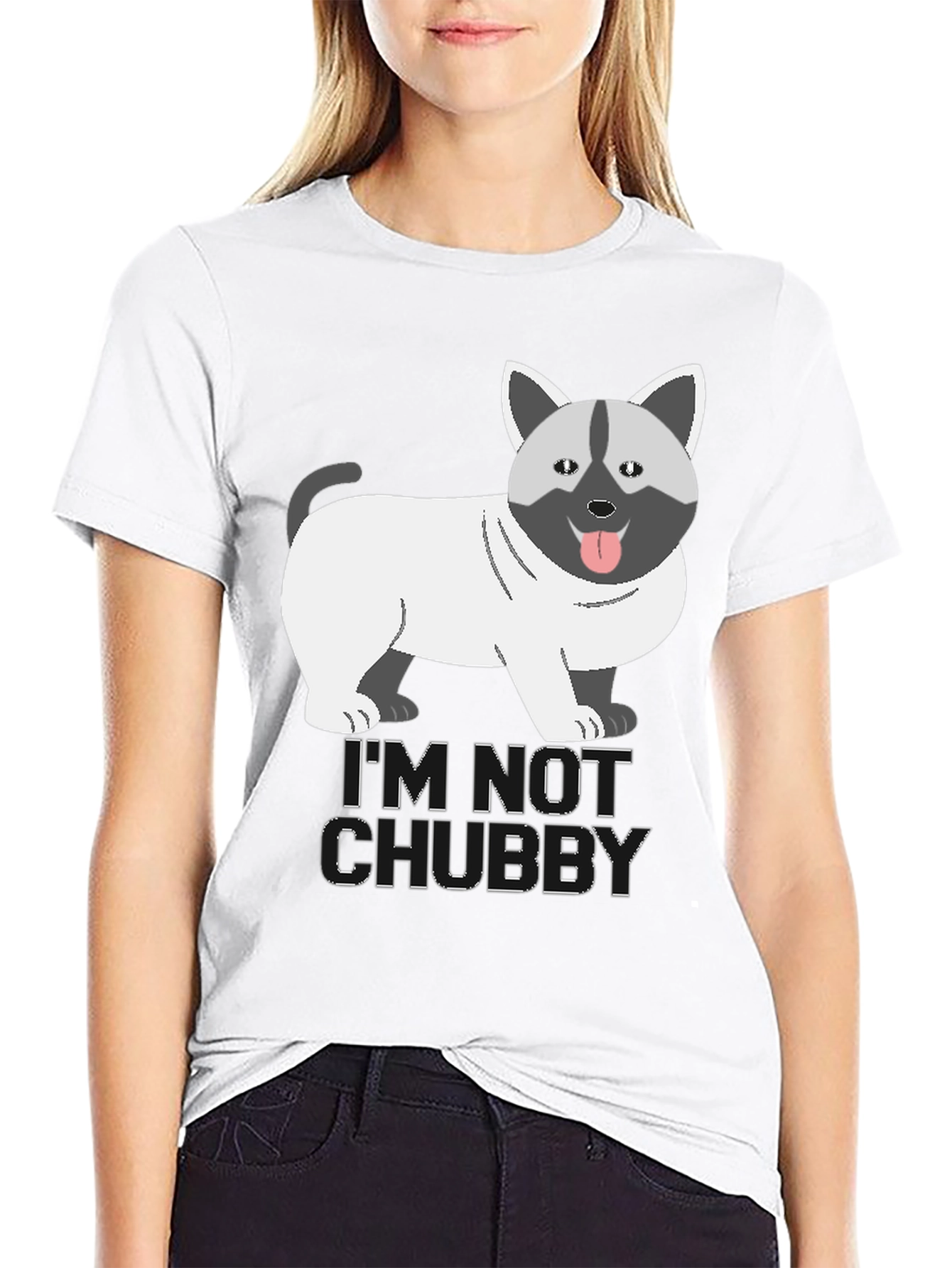 Im Not Chubby Dog Cartoon Graphic T-Shirt