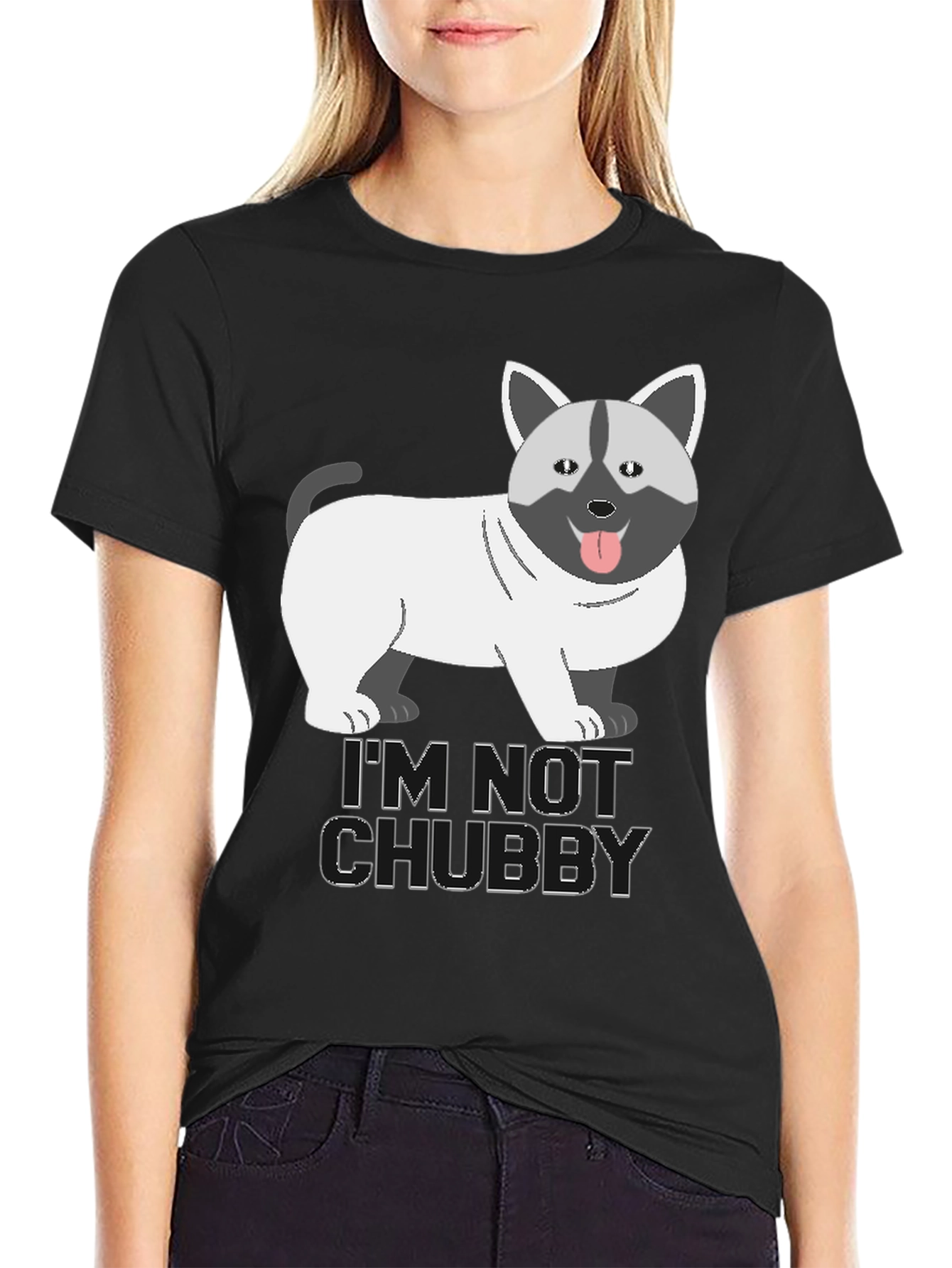 Im Not Chubby Dog Cartoon Graphic T-Shirt