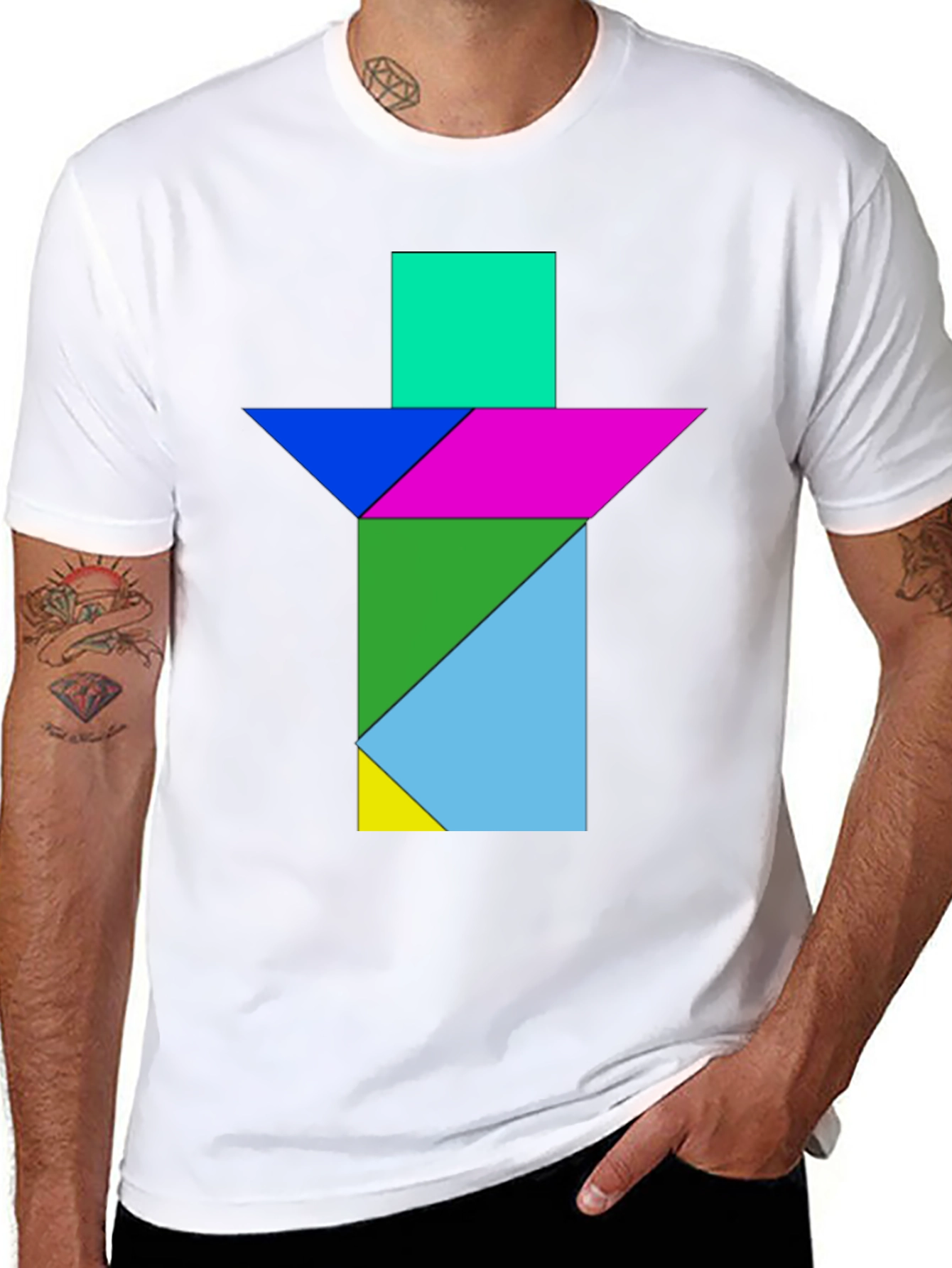 Geometric Tangram T-Shirt - Abstract Puzzle Design