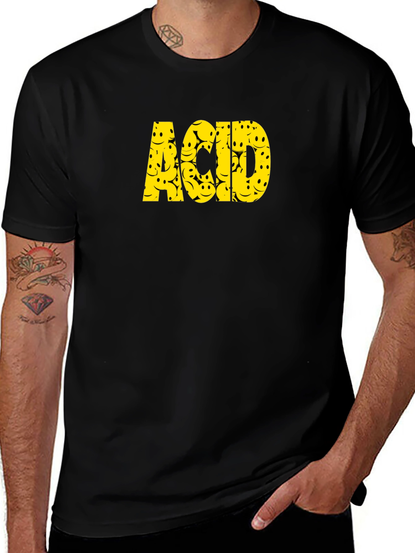 Acid Smiley Face Graphic Tee - Black Cotton T-Shirt