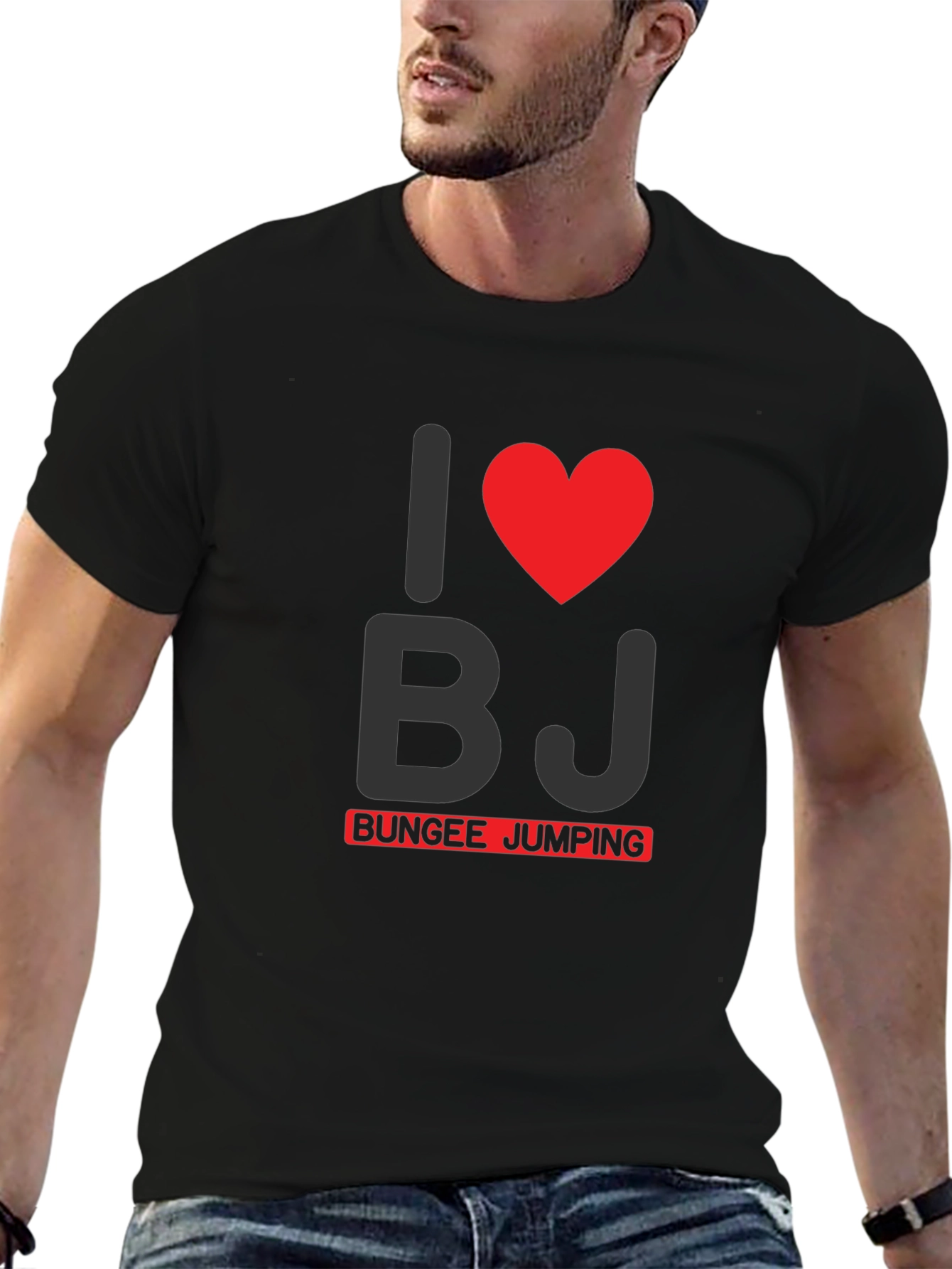 I Heart BJ Bungee Jumping Black Graphic Tee