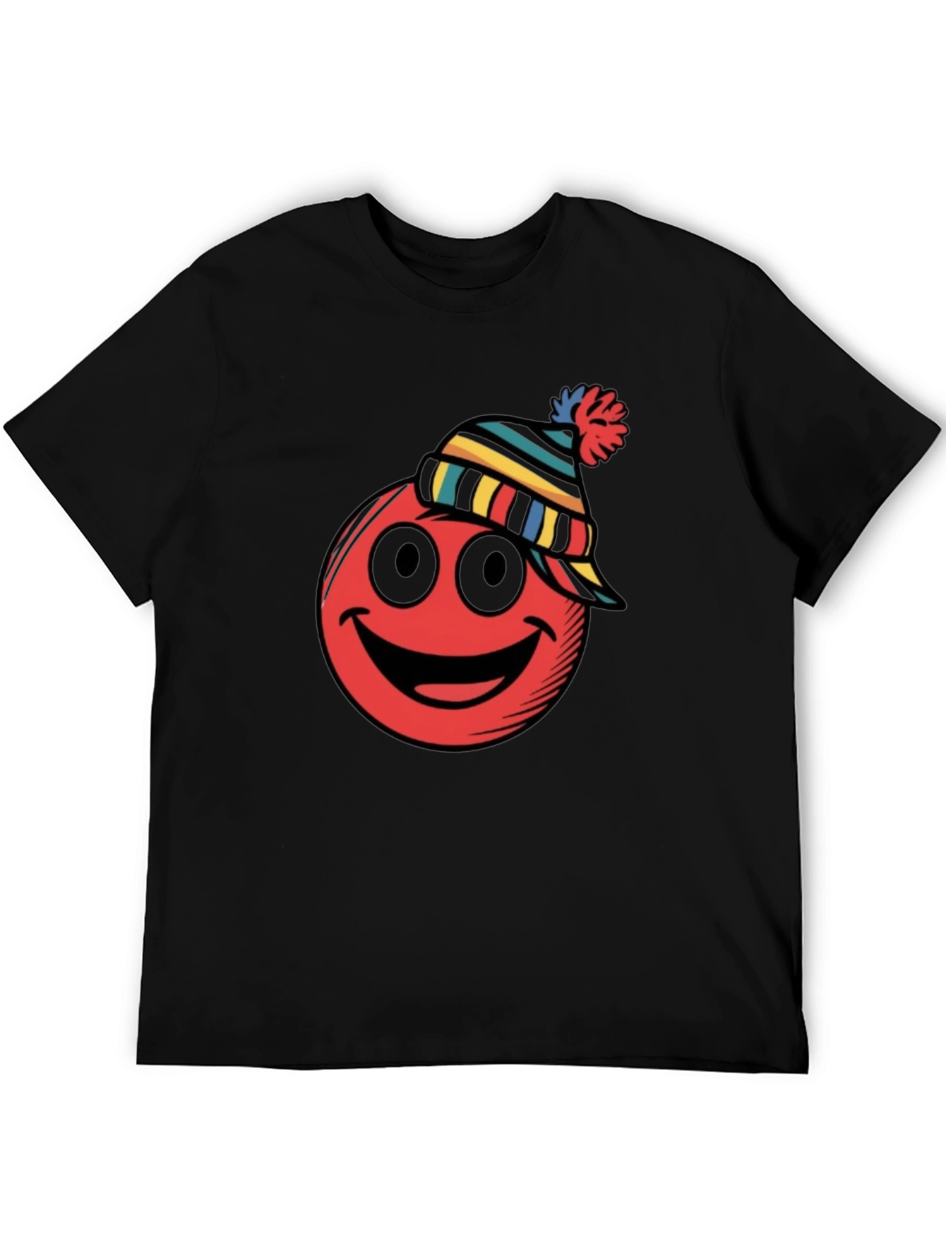 Red Smiley Face Winter Hat Graphic Tee