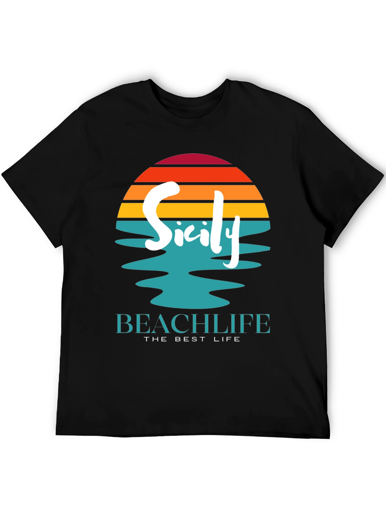 Sicily Beach Life Black T-Shirt