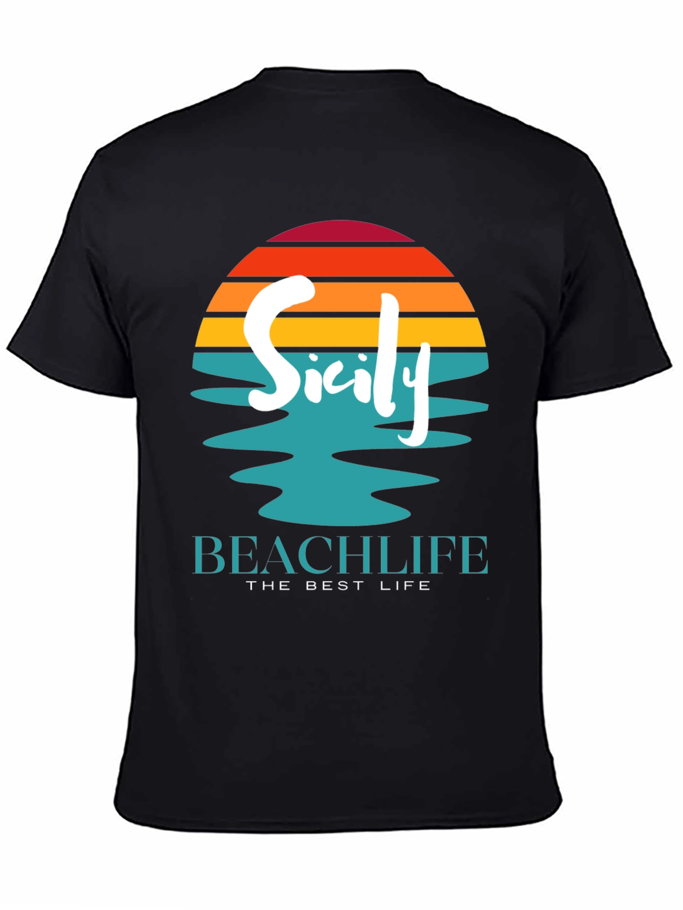 Sicily Beach Life Black T-Shirt