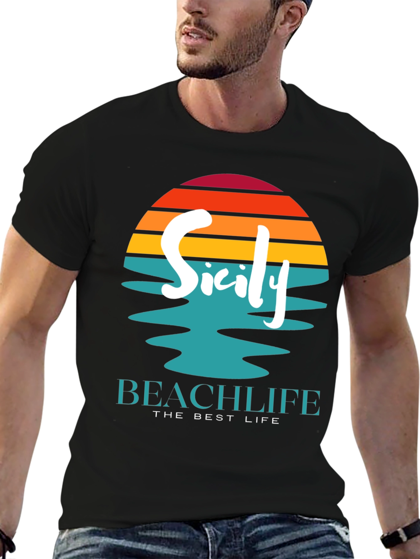 Sicily Beach Life Black T-Shirt