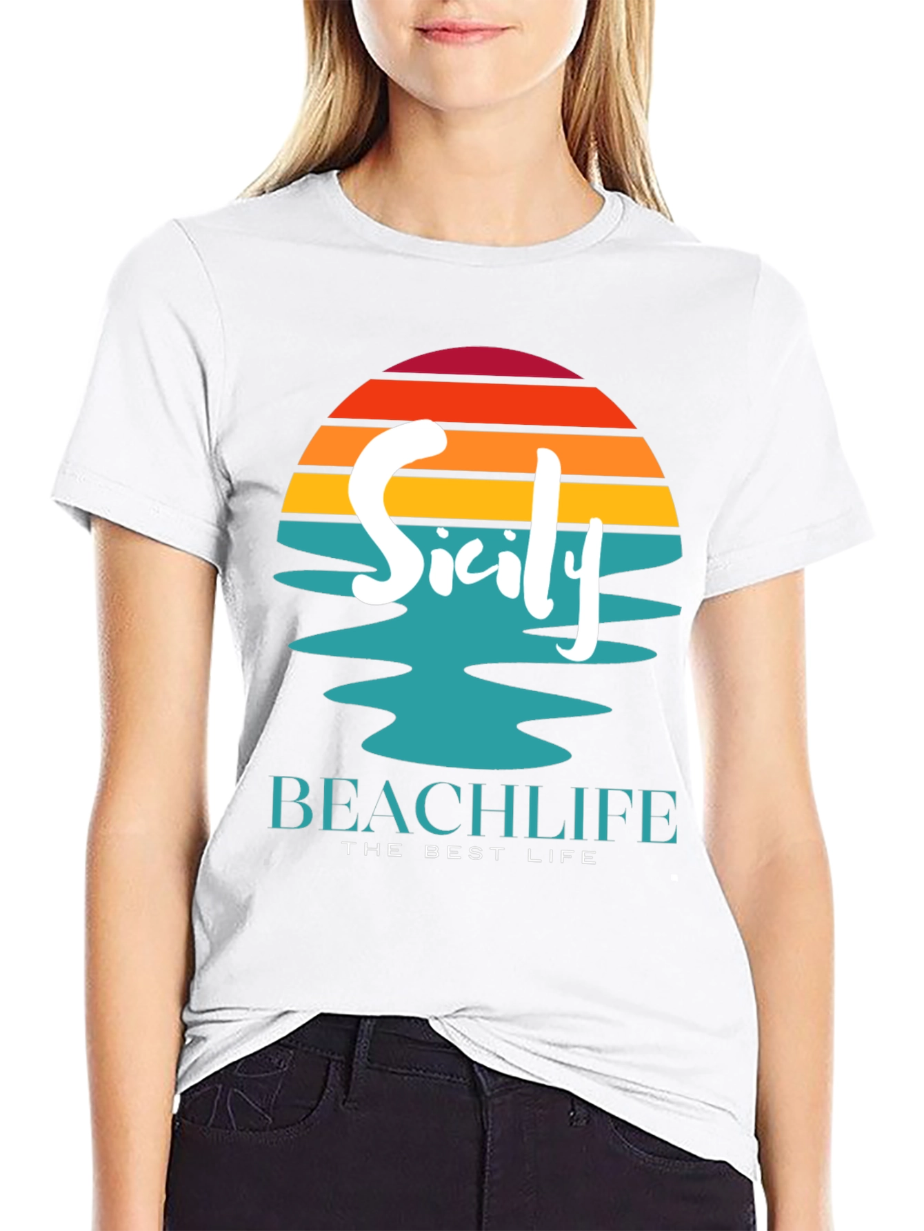 Sicily Beach Life Black T-Shirt