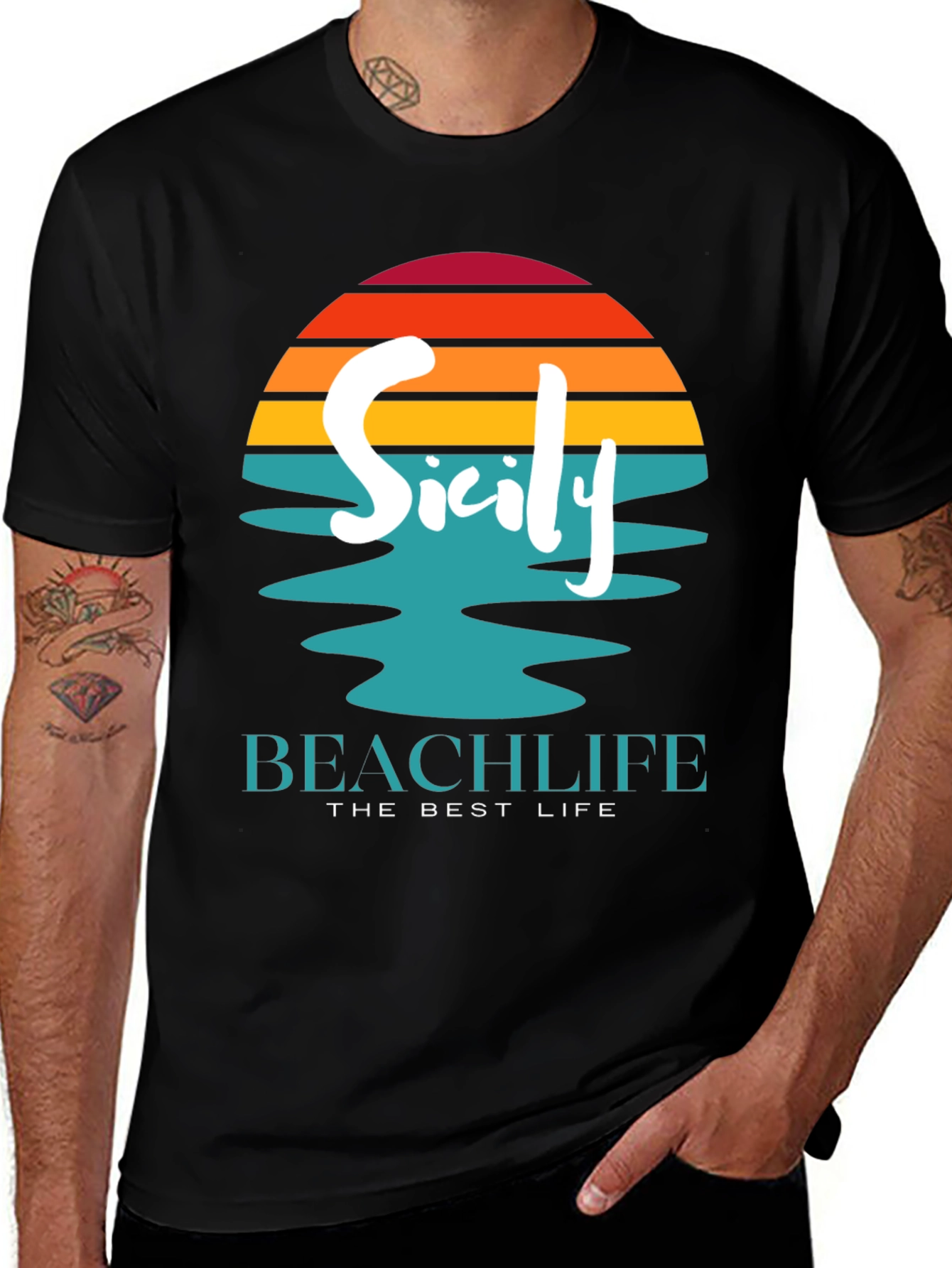 Sicily Beach Life Black T-Shirt