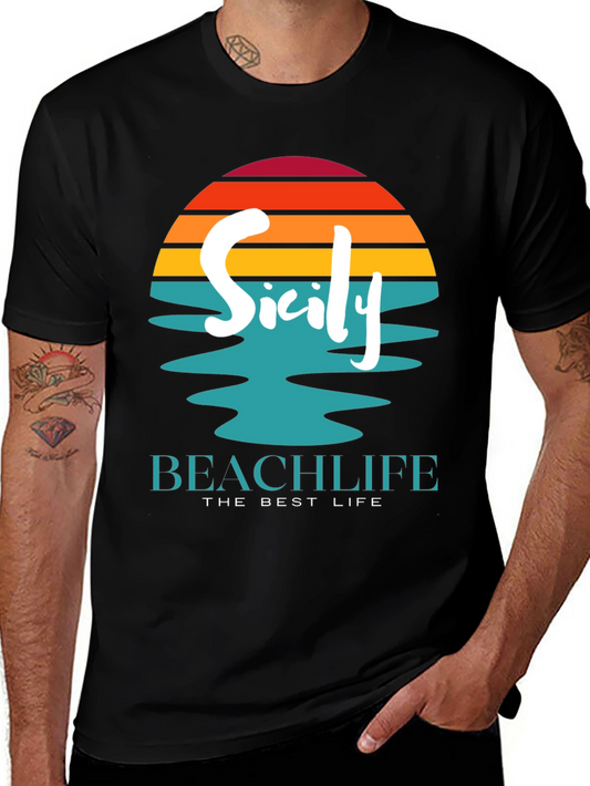 Sicily Beach Life Black T-Shirt