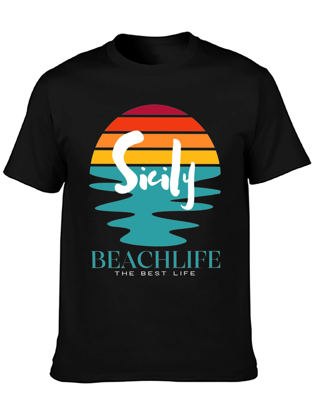 Sicily Beach Life Black T-Shirt