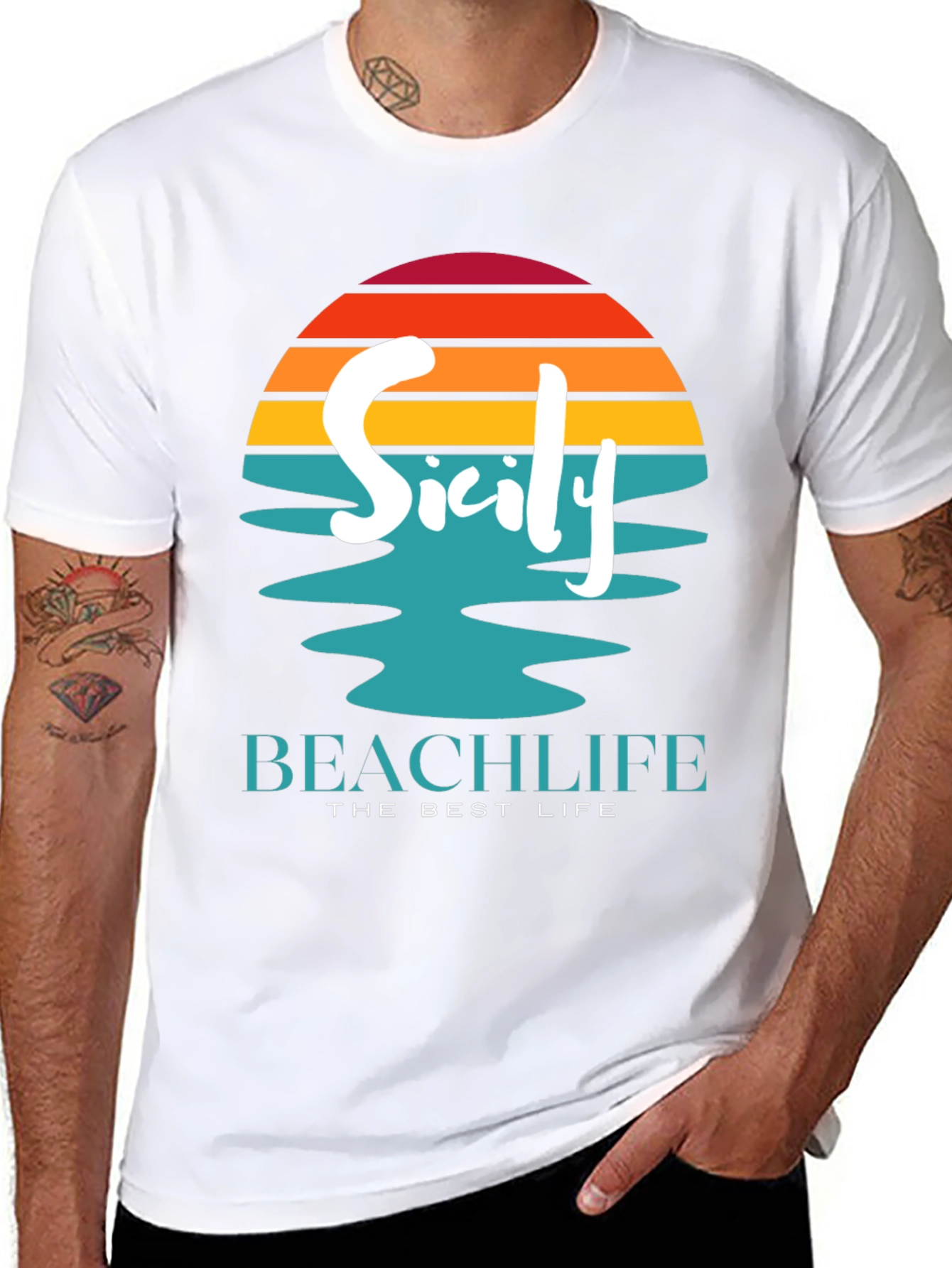 Sicily Beach Life Black T-Shirt