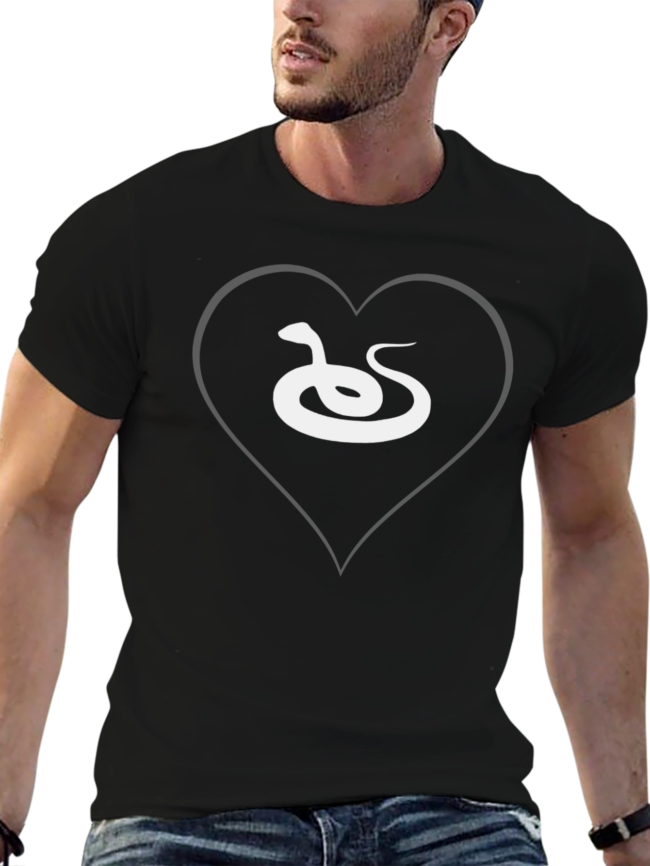 Snake Heart Graphic Tee - Black Cotton T-Shirt