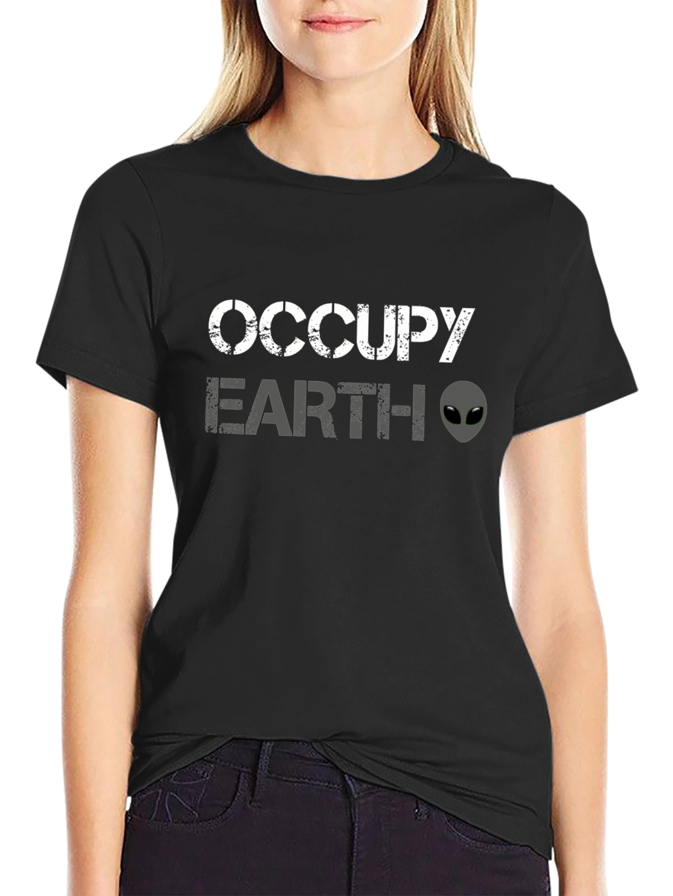 Occupy Earth Alien Graphic Black T-Shirt