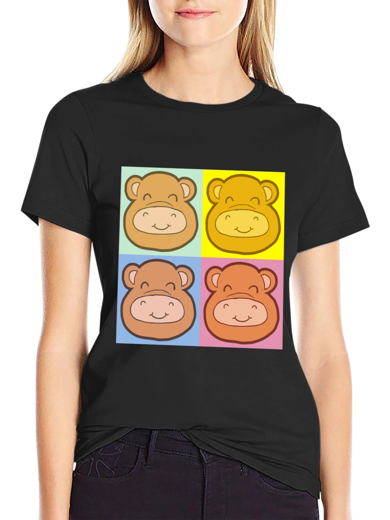 Cute Bear Graphic Black T-Shirt