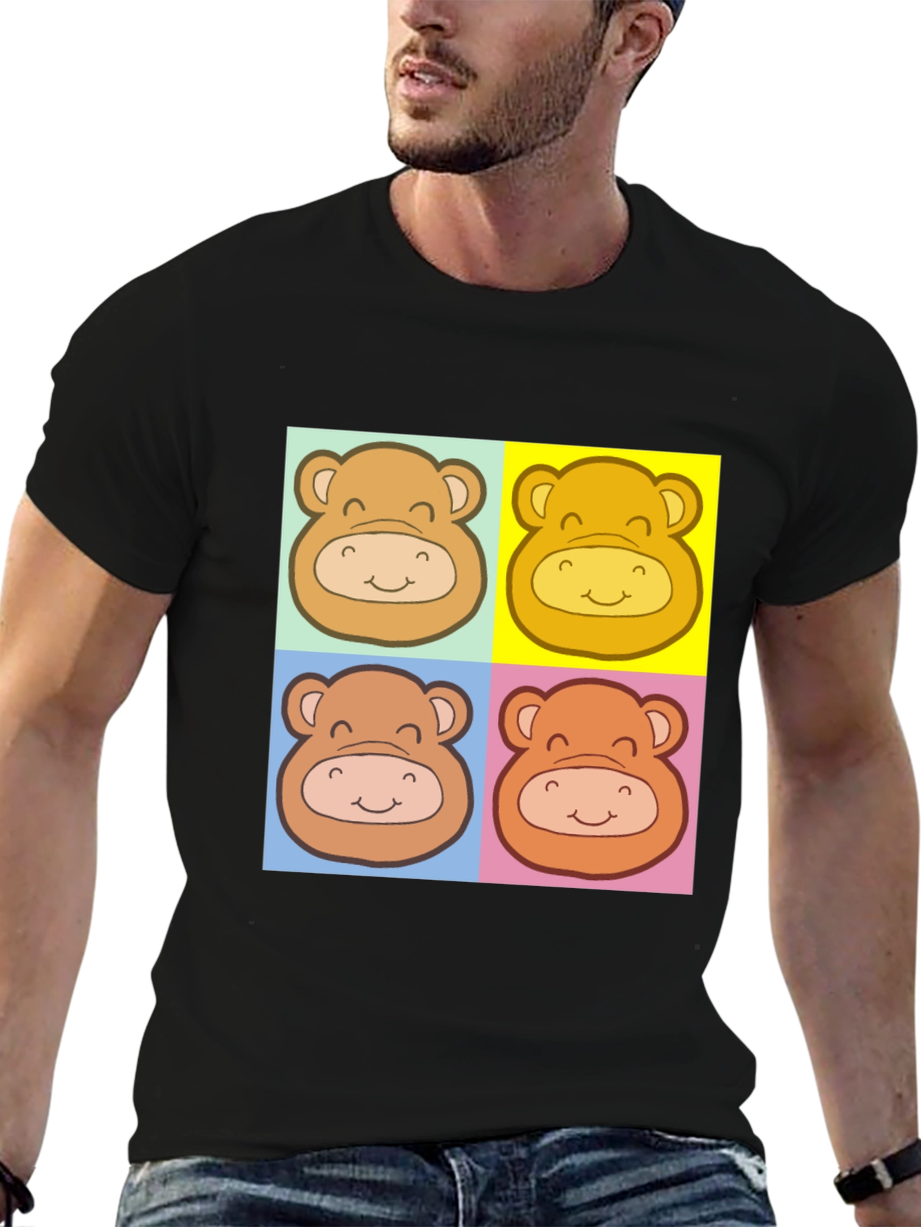 Cute Bear Graphic Black T-Shirt