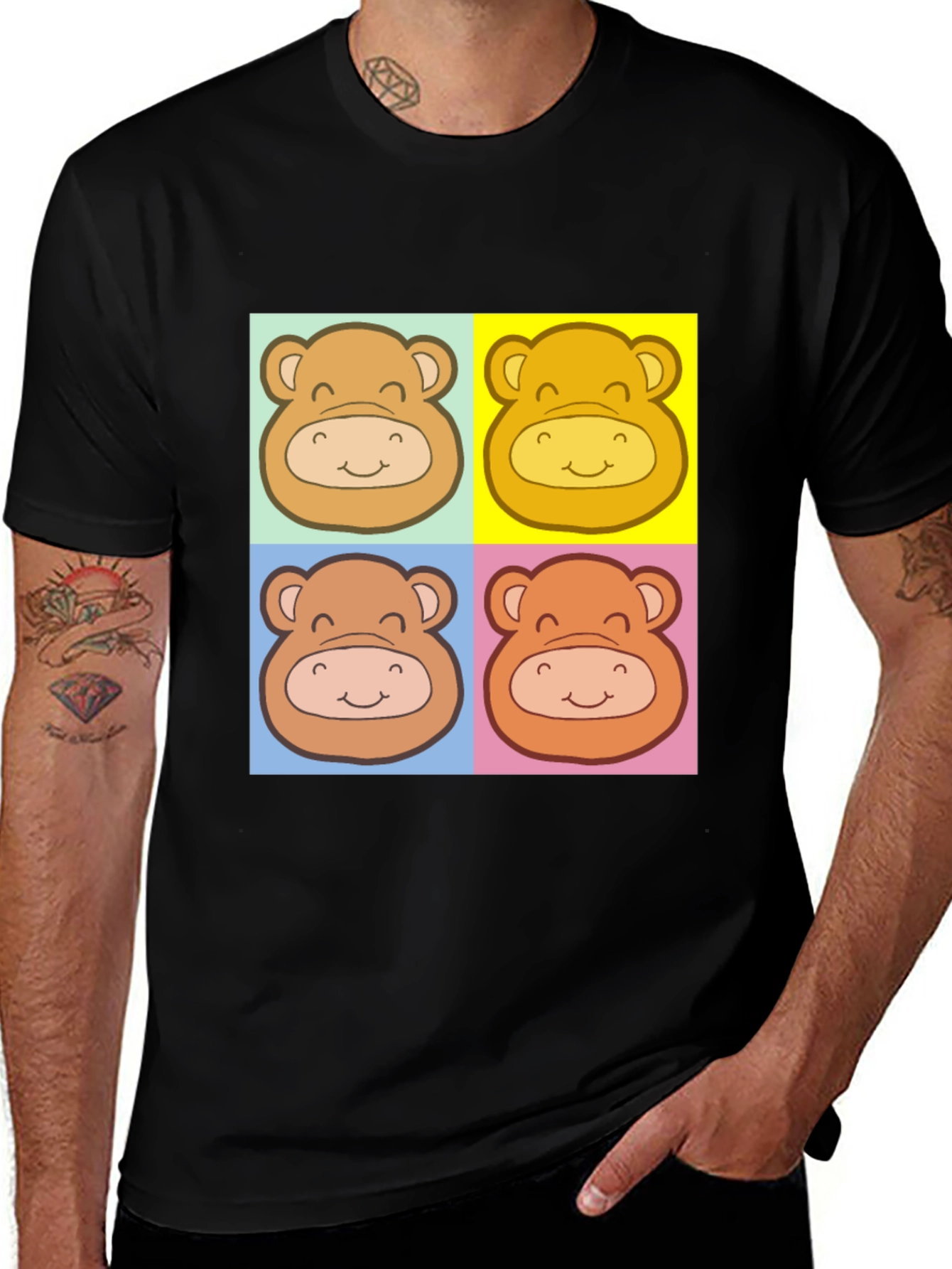 Cute Bear Graphic Black T-Shirt