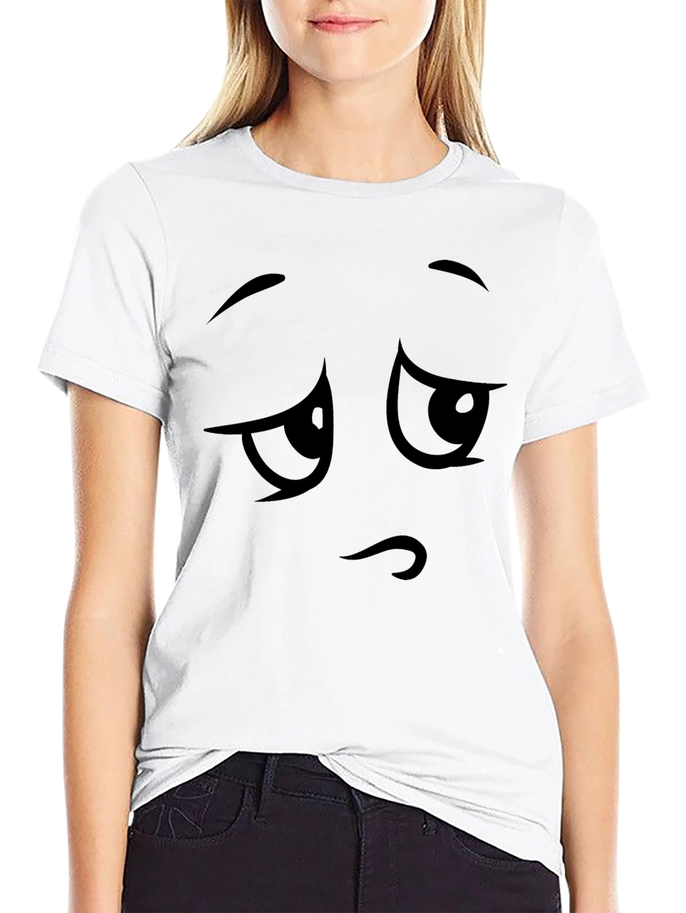 Sad Face Graphic Tee - Black Cotton T-Shirt