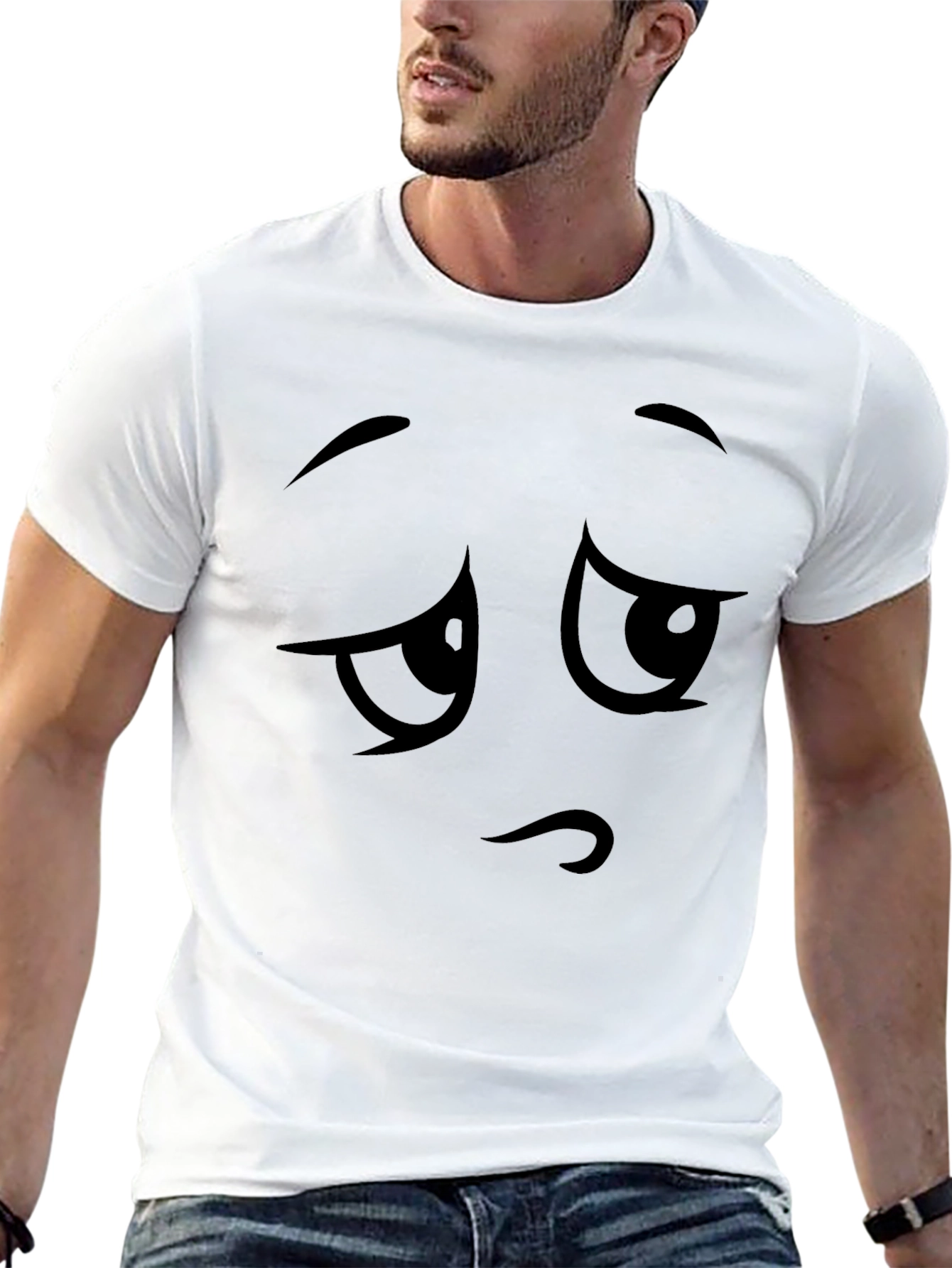 Sad Face Graphic Tee - Black Cotton T-Shirt