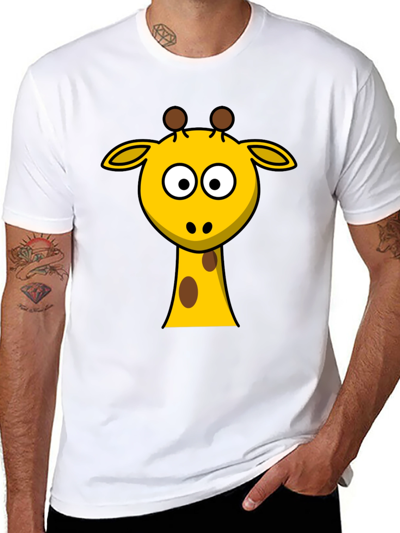 Giraffe Cartoon Black T-shirt