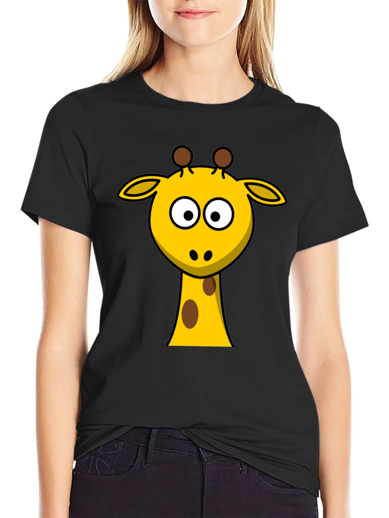 Giraffe Cartoon Black T-shirt
