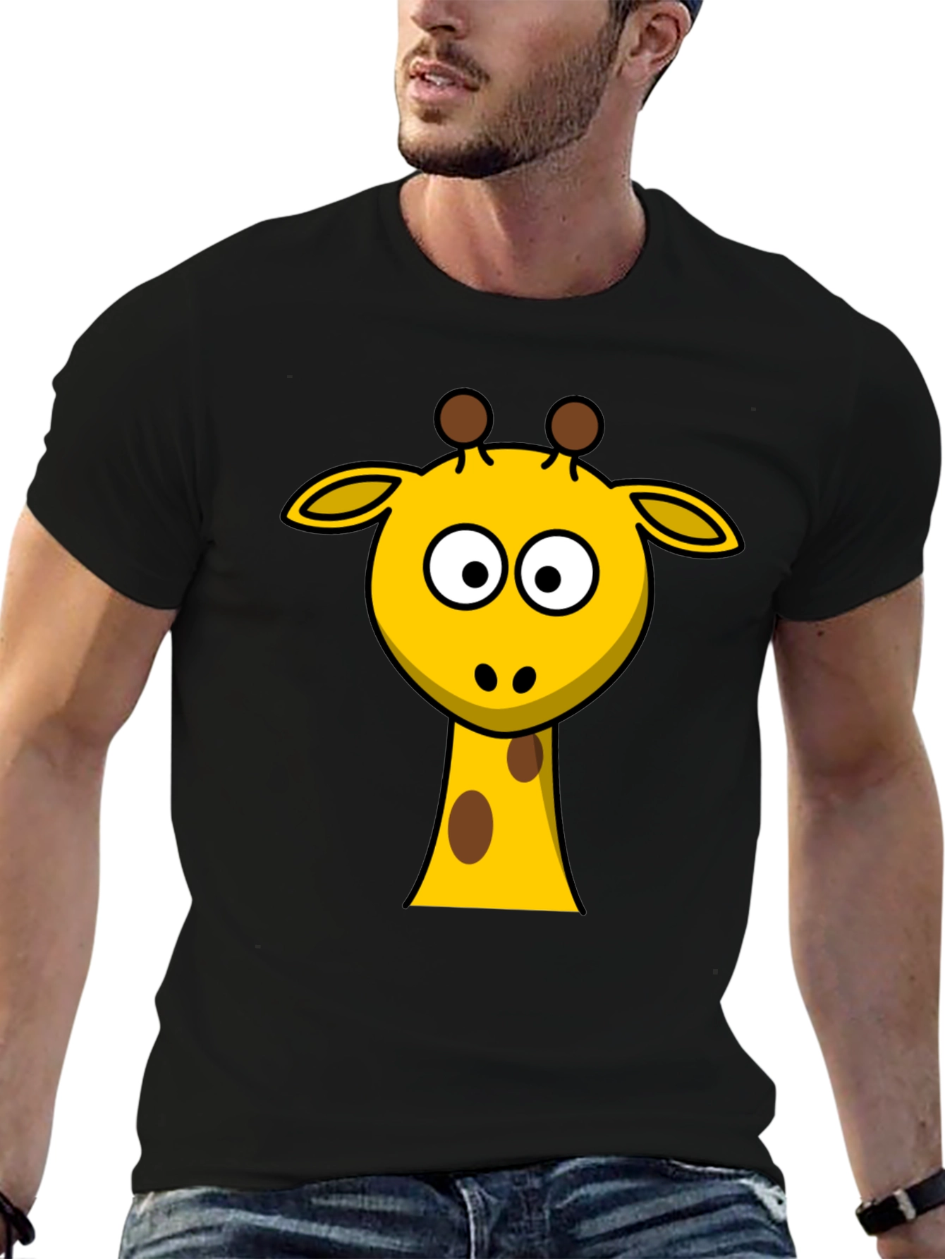 Giraffe Cartoon Black T-shirt
